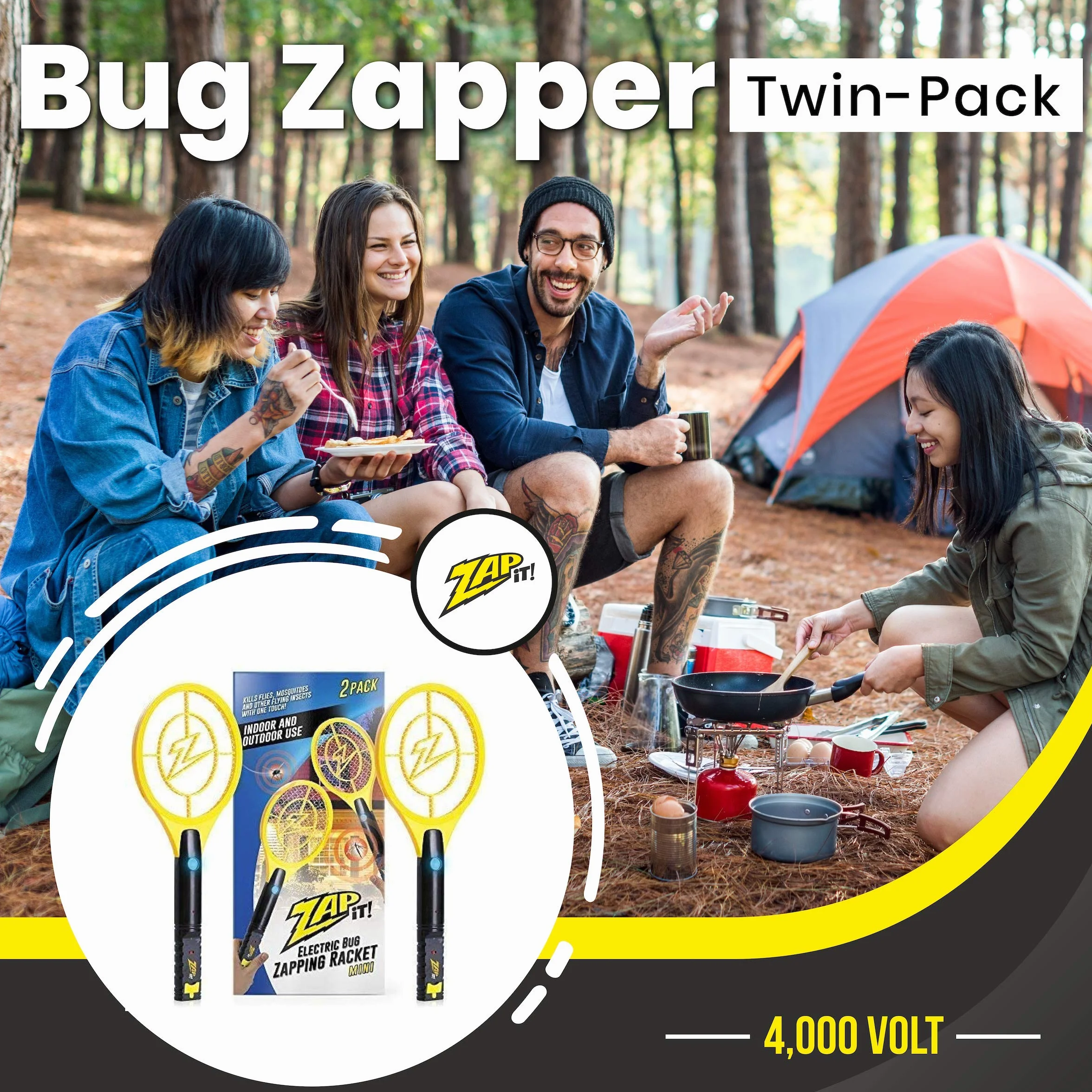 ZAP IT! Bug Zapper dwupak, ładowalna rakieta przeciw komarom, muchy i łapacz owadów, 4000 V, ładowanie USB, super jasne światło LED, które zaskakuje w ciemności, bezpieczne w dotyku (mini, 2 sztuki)