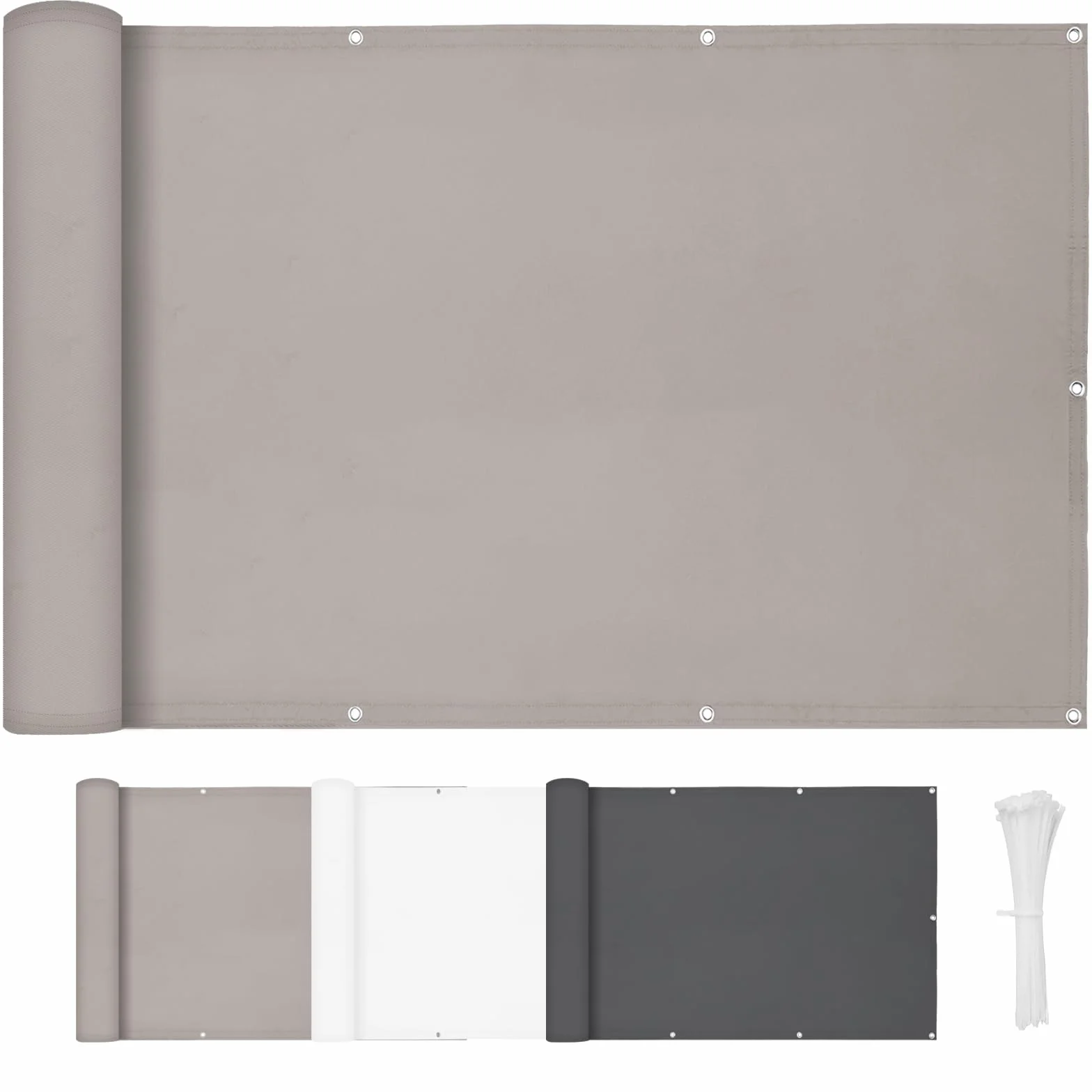 HENG FENG Osłona balkonowa z PES, odporna na działanie warunków atmosferycznych, ochrona przed wiatrem i promieniowaniem UV, z opaskami zaciskowymi, taupe, 90 x 500 cm