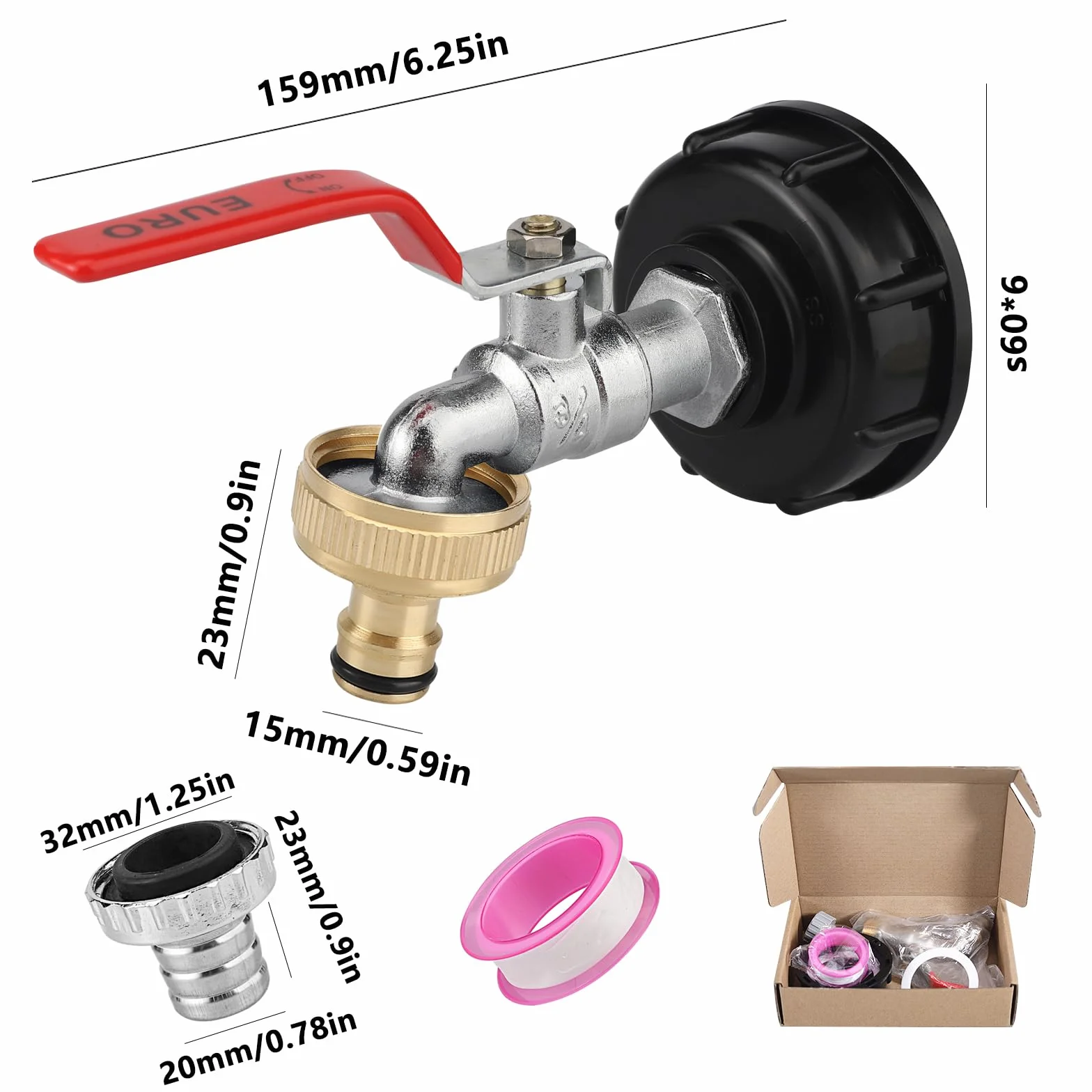 Adapter do Zbiornika IBC 1000 l Kran Spustowy S60X6 Gwint 3/4 Cala Czarny