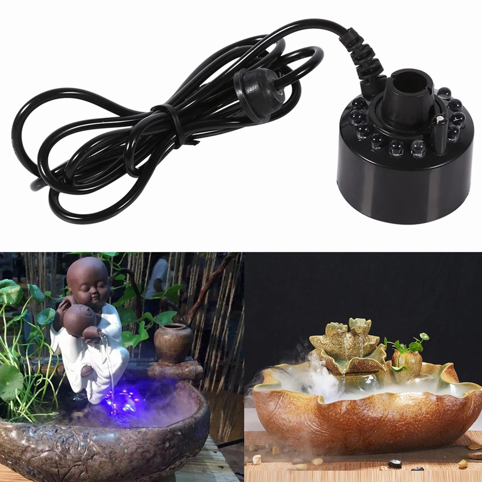 Mist Maker Fogger, 24V 12 LED Zmieniający Kolor Nawilżacz Ultradźwiękowy Mist Maker Water Pond Atomizer Nawilżacz Powietrza do Ogrodnictwa i Stawu