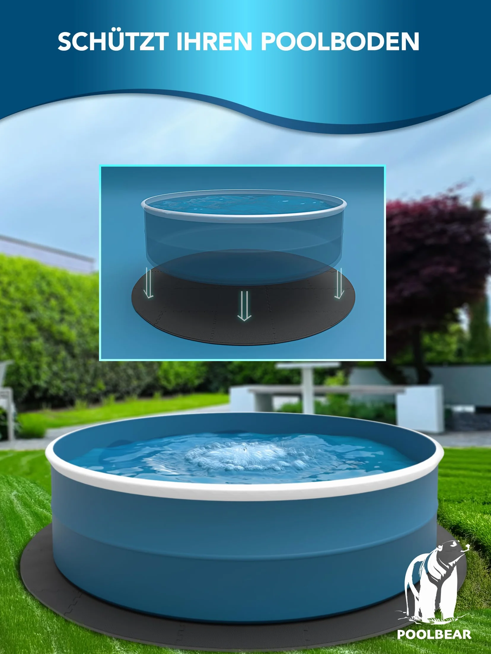 PoolBear | Podkładka pod jacuzzi zewnętrzne, okrągła 200 cm | Ochrona dna dla jacuzzi na zewnątrz | Podkładka pod jacuzzi, podłoga do jacuzzi, ochrona dna, czarna