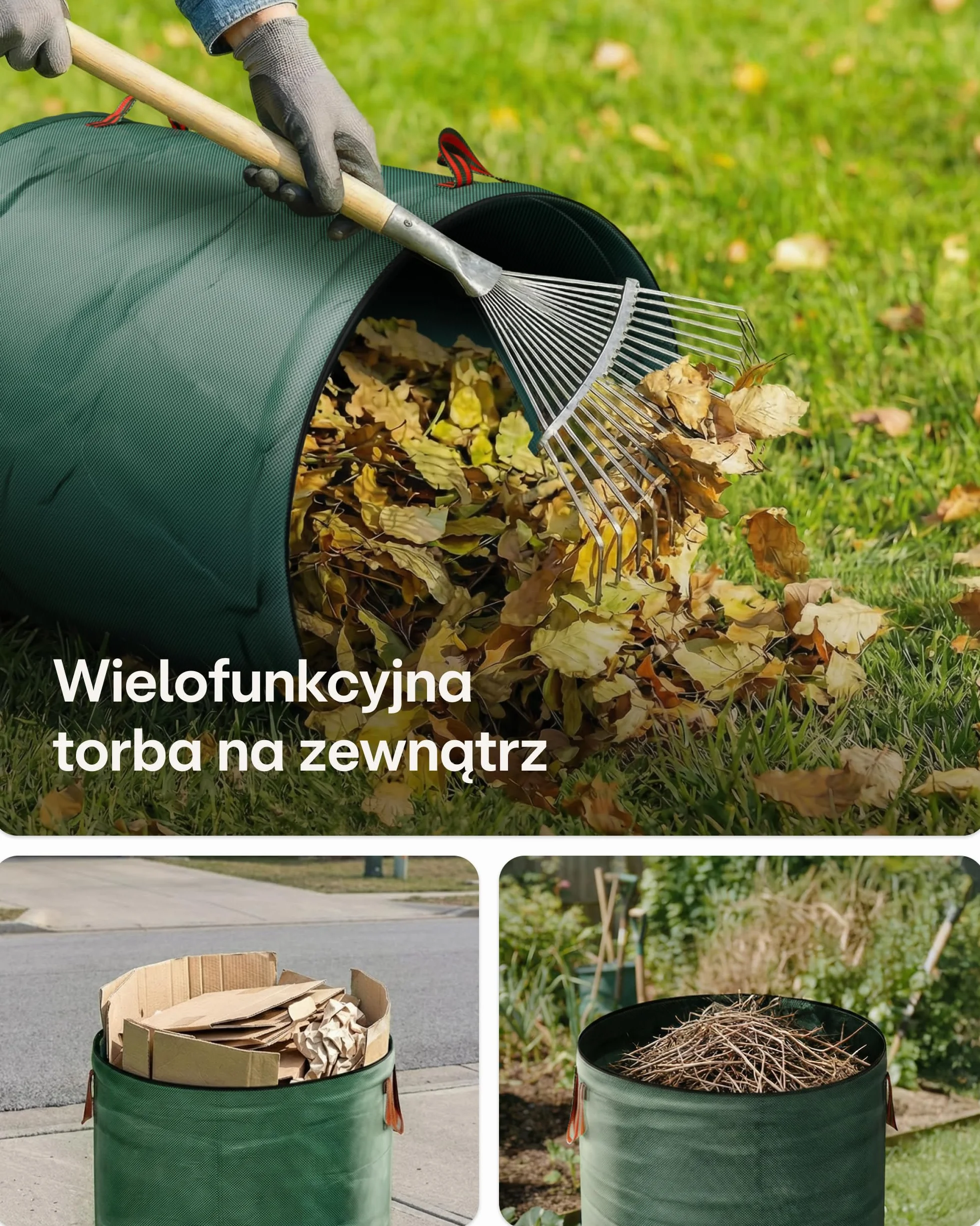 Worki Na Odpady Ogrodowe Wielokrotnego Użytku 300l Z Uchwytami Składane Polipropylen