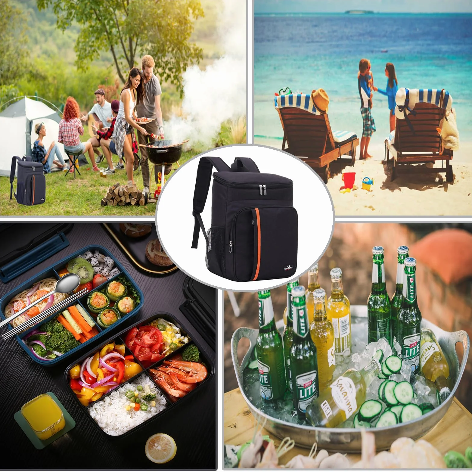 Plecak chłodzący, 28 l, plecak termiczny, plecak piknikowy, torba chłodząca, duża, izolowana, dla mężczyzn i kobiet, na piknik, BBQ, kemping, wycieczki, zakupy (A. czarny)