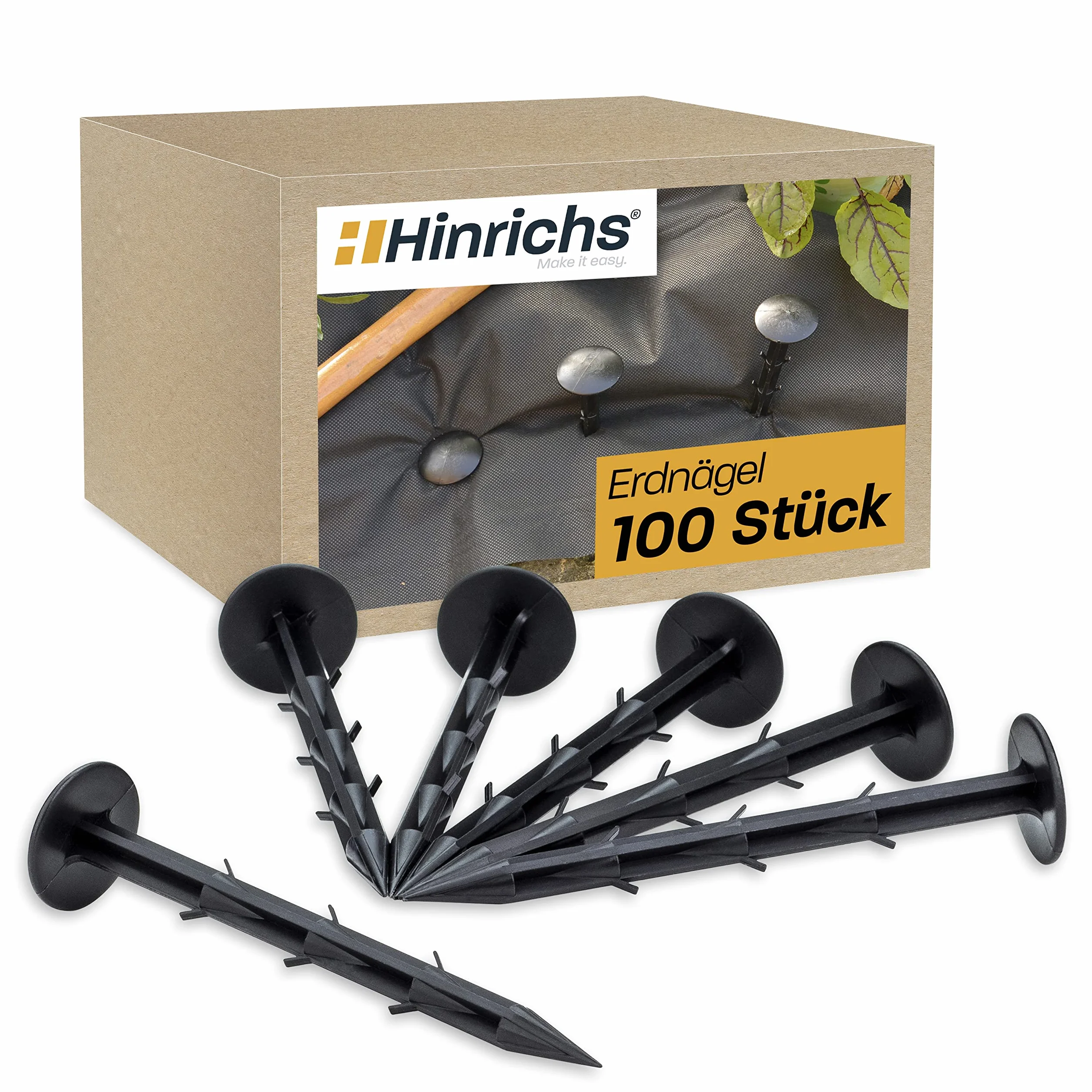 Hinrichs Kołki do Gruntu 100 Sztuk - Kołki do mocowania agrowłókniny 6 Kolców Długość 14,5 cm, Srednica Główki 35 mm - Kotwy ogrodowe
