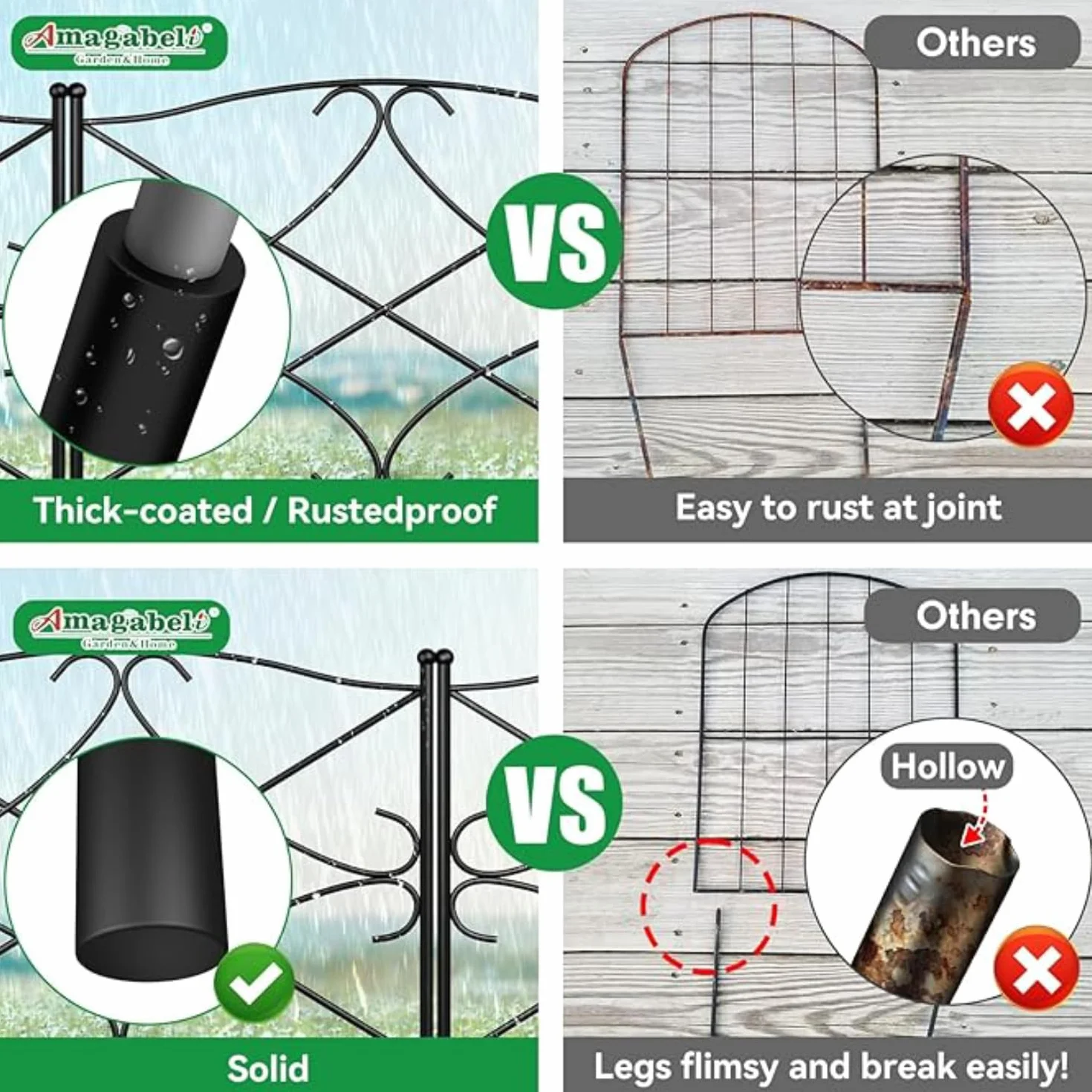 Amagabeli Garden Home 5 szt. 60 cm x 3 m, dekoracyjne metalowe ogrodzenie ogrodowe, płoty ogrodowe, kompletny zestaw, ogrodzenie, metal, drewno, drut