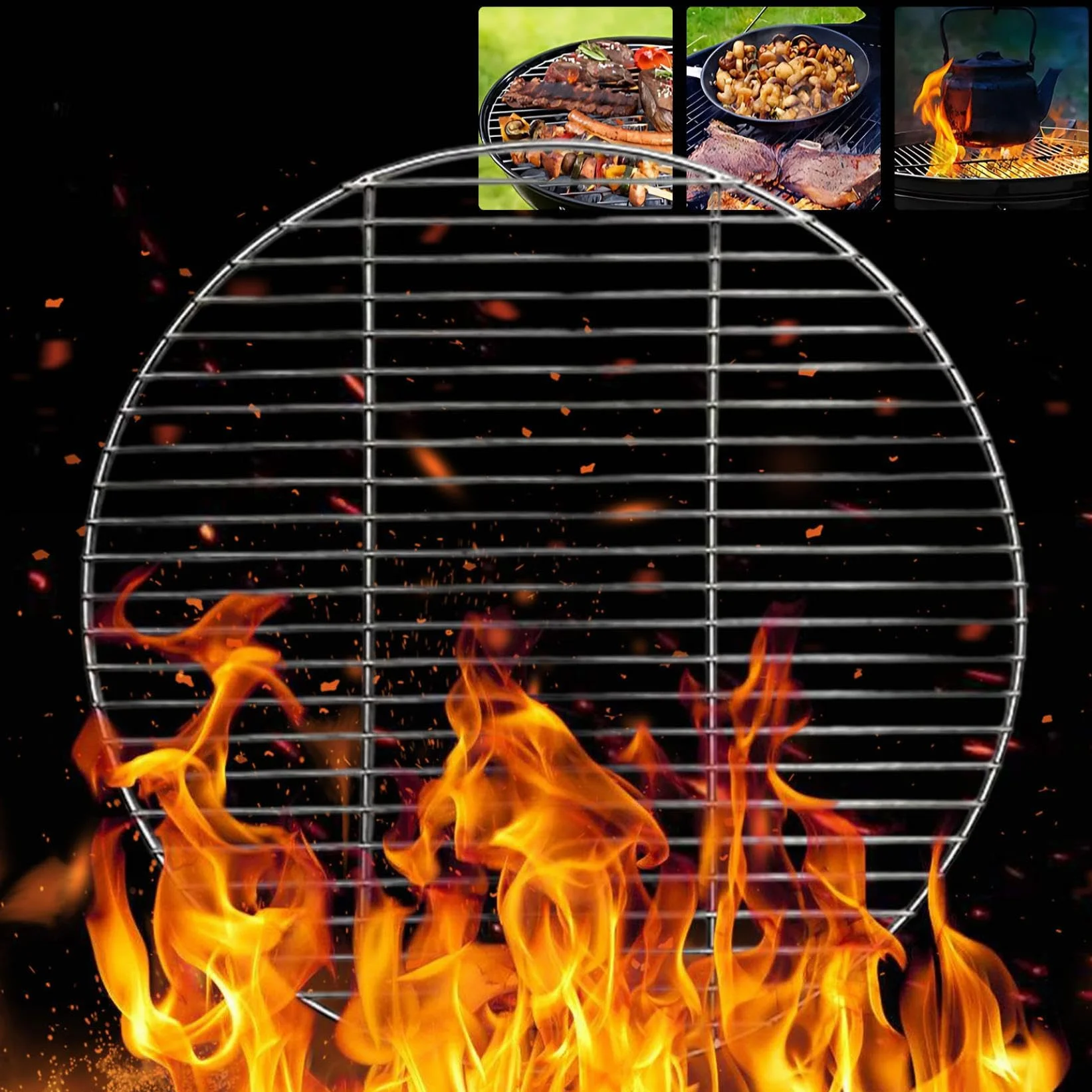 53 cm okrągły ruszt grillowy ze stali nierdzewnej, ruszt do grillowania, ruszt do pieczenia okrągły, ruszt BBQ ze stali nierdzewnej, do Campingu, pikniku, ogrodu, równomierne rozprowadzanie ciepła i