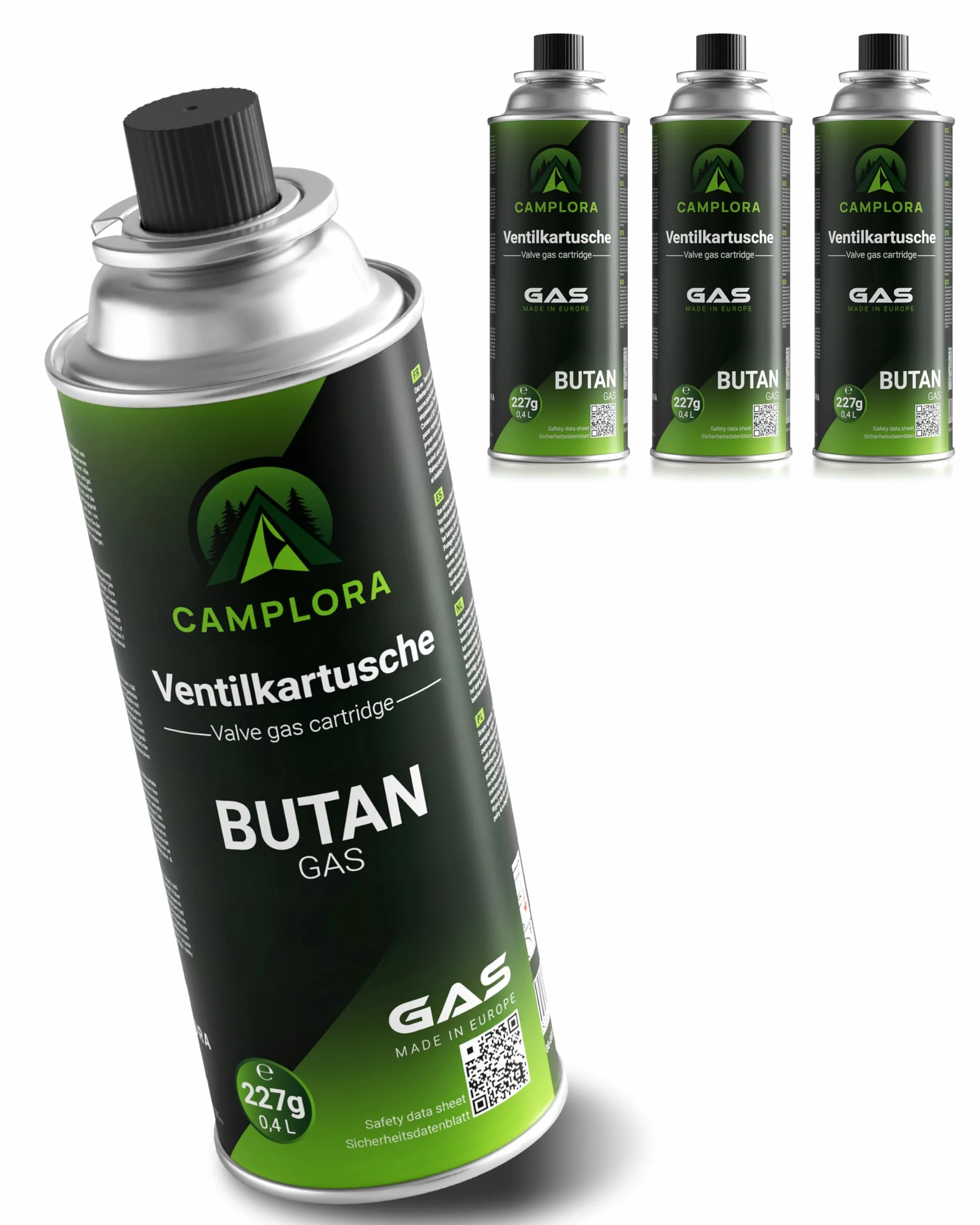CAMPLORA 4 x 227 g butanowe kartusze gazowe z zaworem MSF-1a do grilla, kuchenki kempingowej, ogrzewania gazowego, kuchenki gazowej, kartuszy gazowych 227 g, butla gazowa z butanem