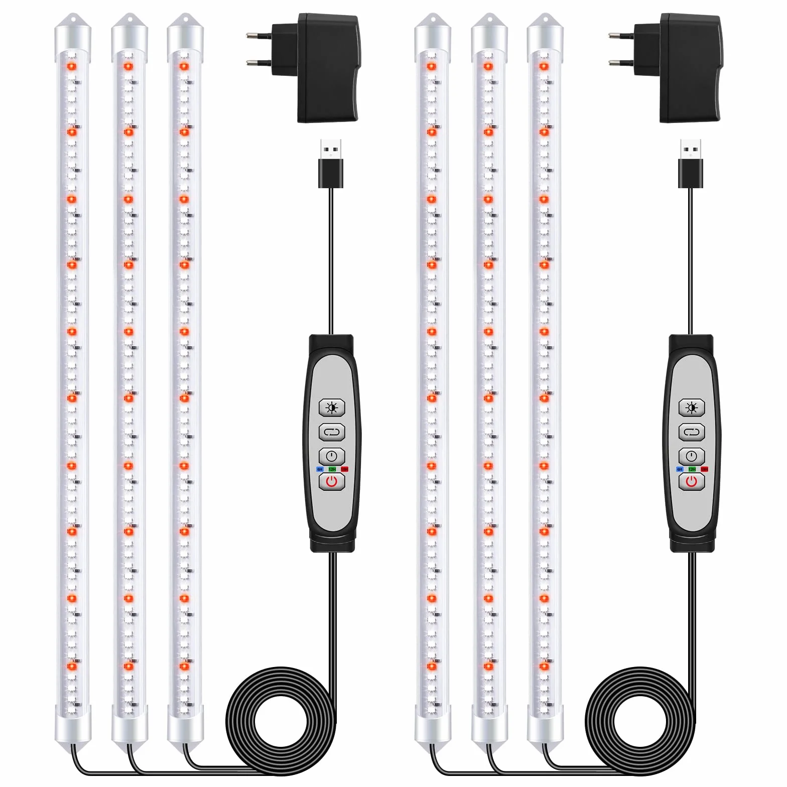 Lampa do uprawy roślin z automatycznym włączaniem/wyłączaniem 6/12/18 h, 5 stopni ściemniania, pełne spektrum światła słonecznego, 2 sztuki x 3 pałeczki świetlne do regału