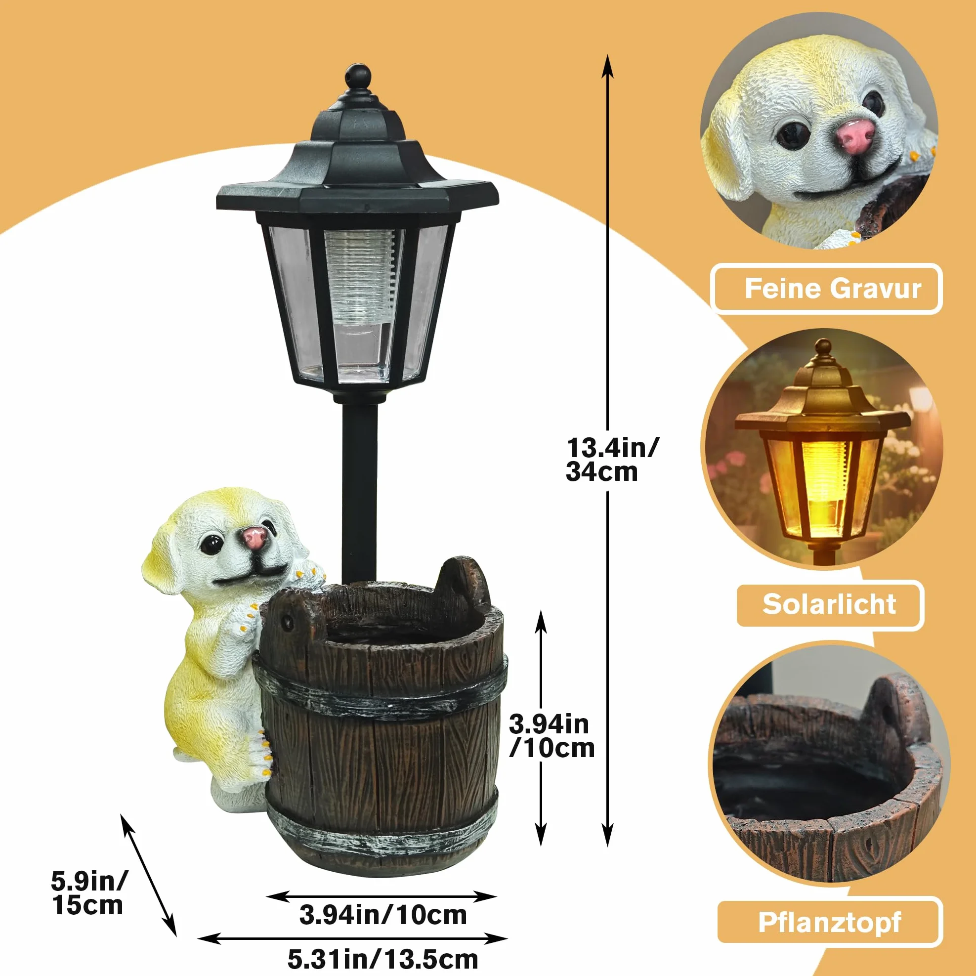 lifemet Dekoracja ogrodowa, solarna posągi dla psa – zabawne figurki ogrodowe, wodoszczelna lampa solarna, doniczka na zewnątrz, balkon, do ogrodu, dekoracja, prezent dla kobiet, mężczyzn, mamy