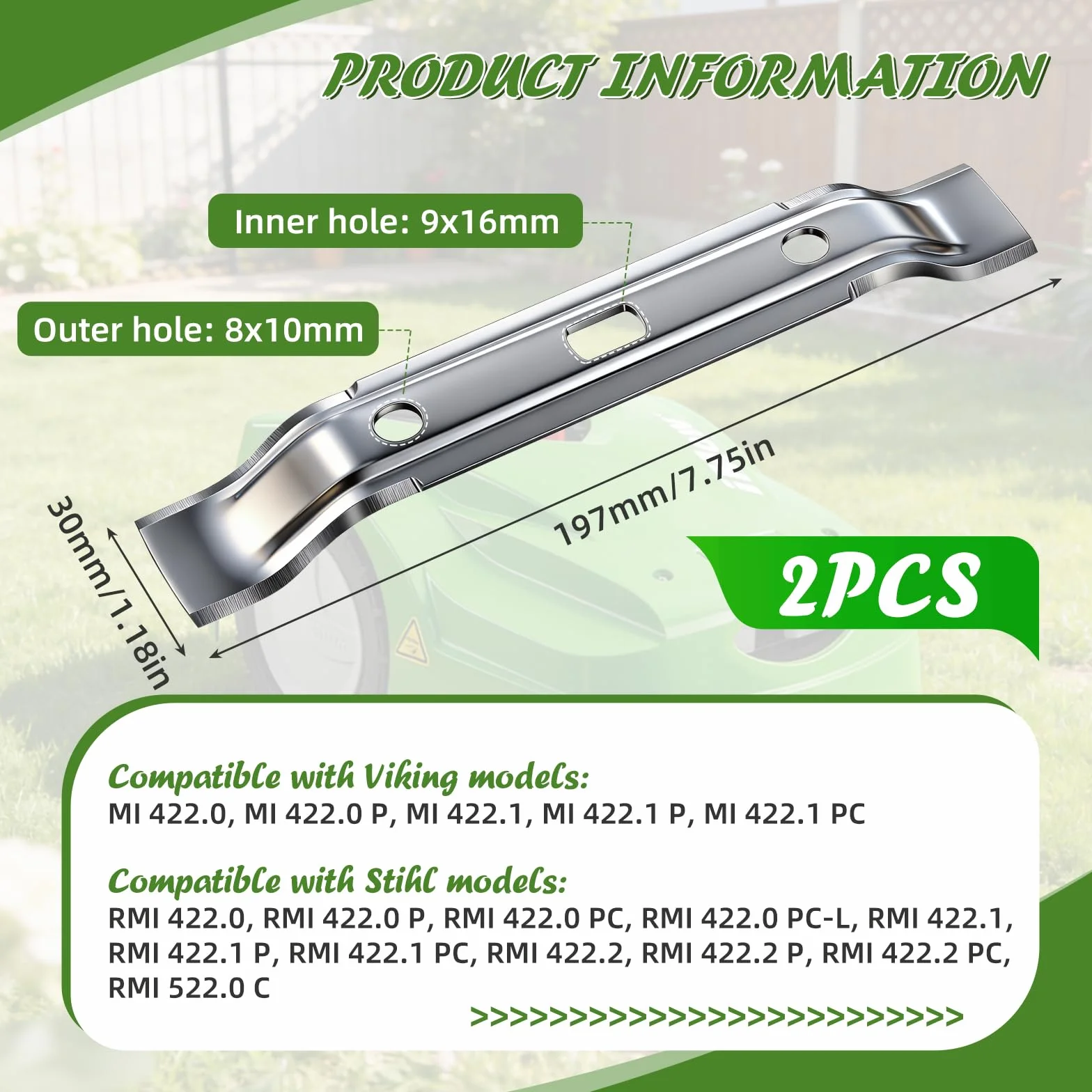 2 sztuki noży do kosiarki automatycznej Stihl, noże zamienne do kosiarki Stihl iMOW RMI 422 422P 422PC RMI422 P C, ostrza kosiarki do trawy, 20 cm, kolor srebrny