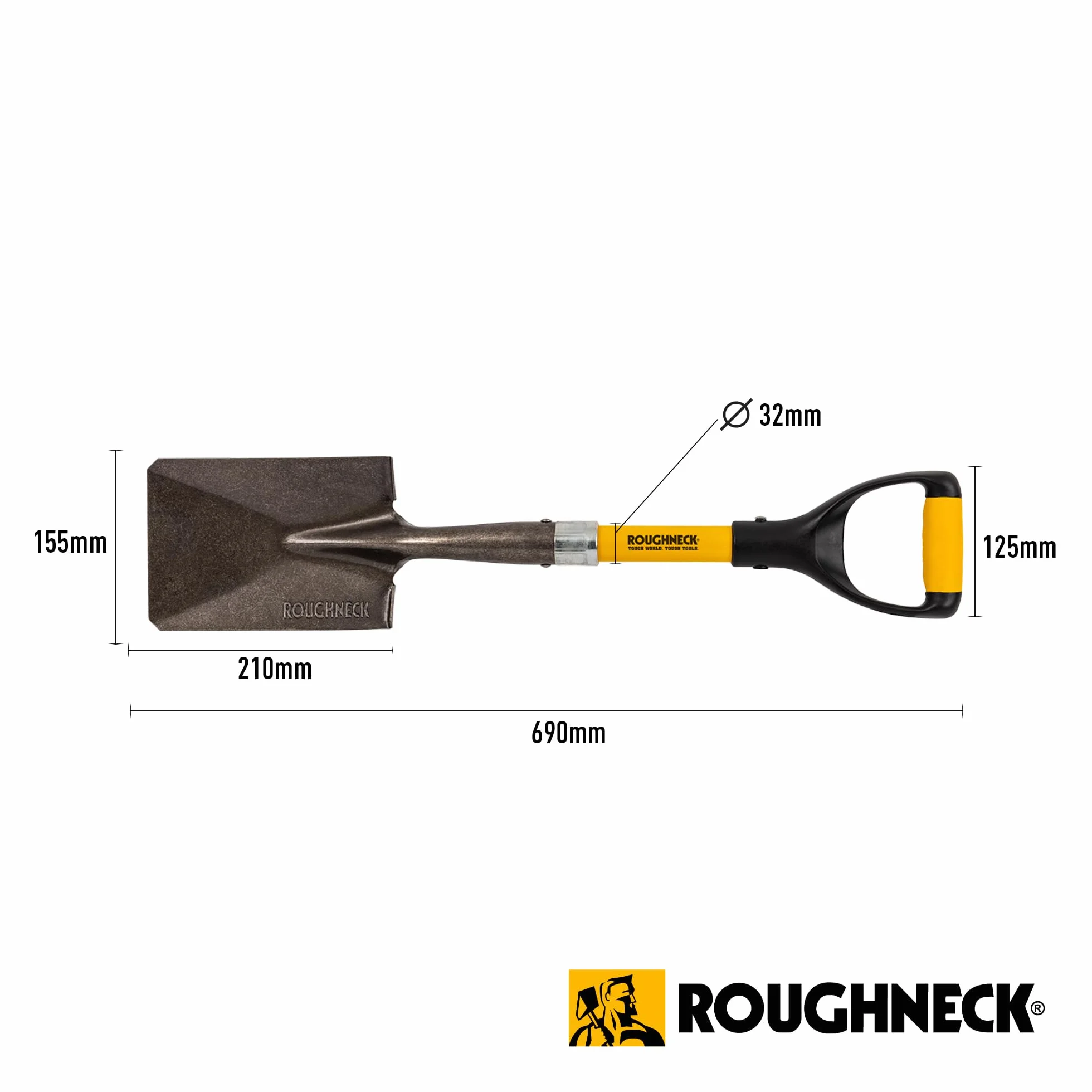 Roughneck ROU68006 Kwadratowa kompaktowa łopata, czarna, 150 x 690 mm/6 x 27 cali