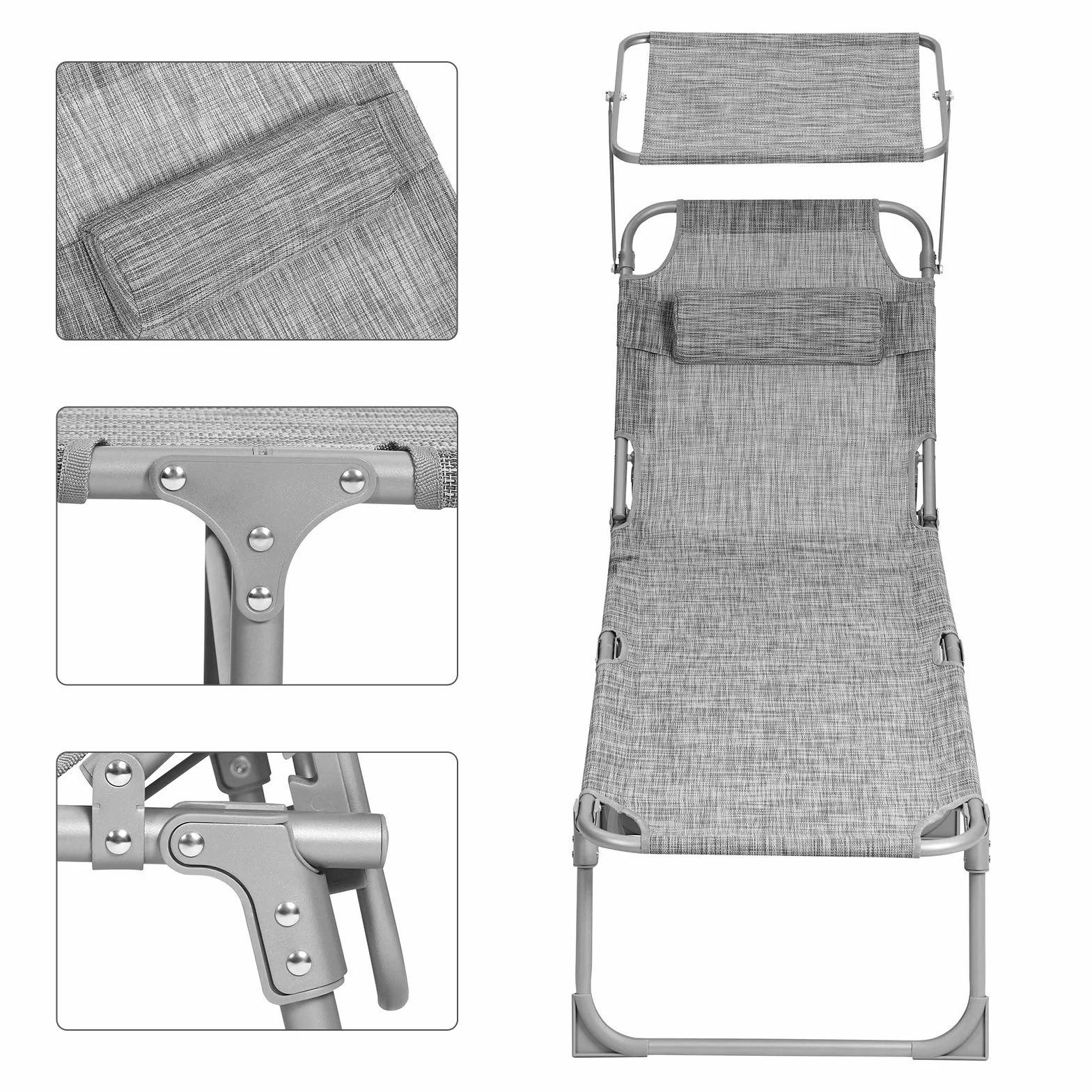 SONGMICS GCB19T składany leżak plażowy 53x193x29 cm obciążenie 150 kg ochrona przed słońcem szary melanż