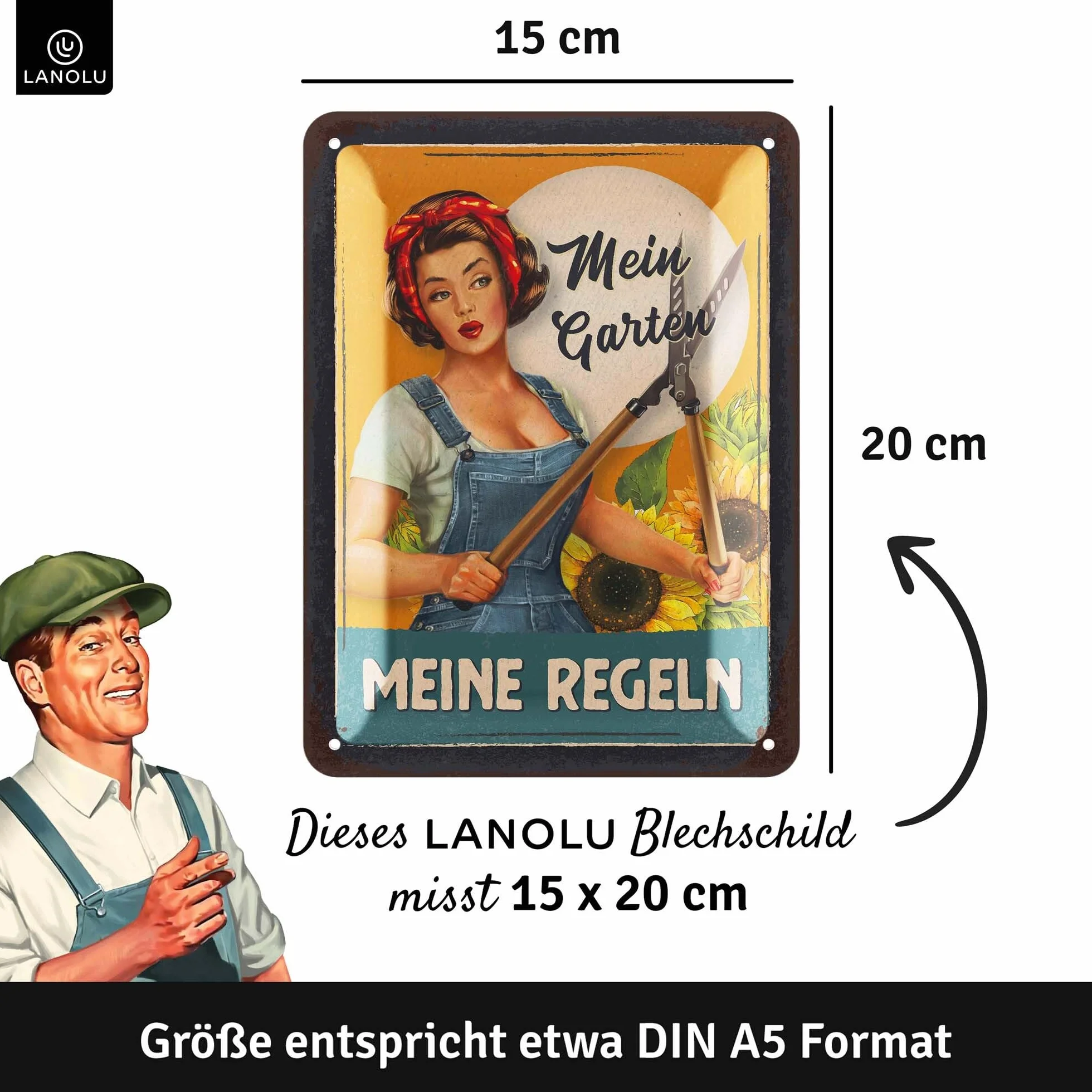LANOLU Tabliczka blaszana retro ogrodowa z sentencjami, metalowa dekoracja vintage prezent ogrodnika
