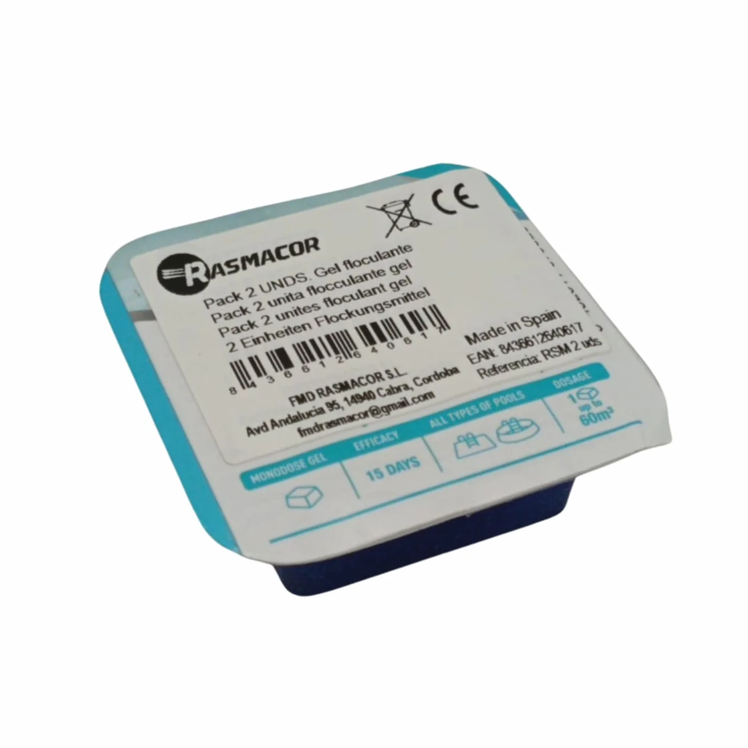 RASMACOR Zestaw 2 sztuk Floculant Gel Monodoses do basenu środek do czyszczenia wody
