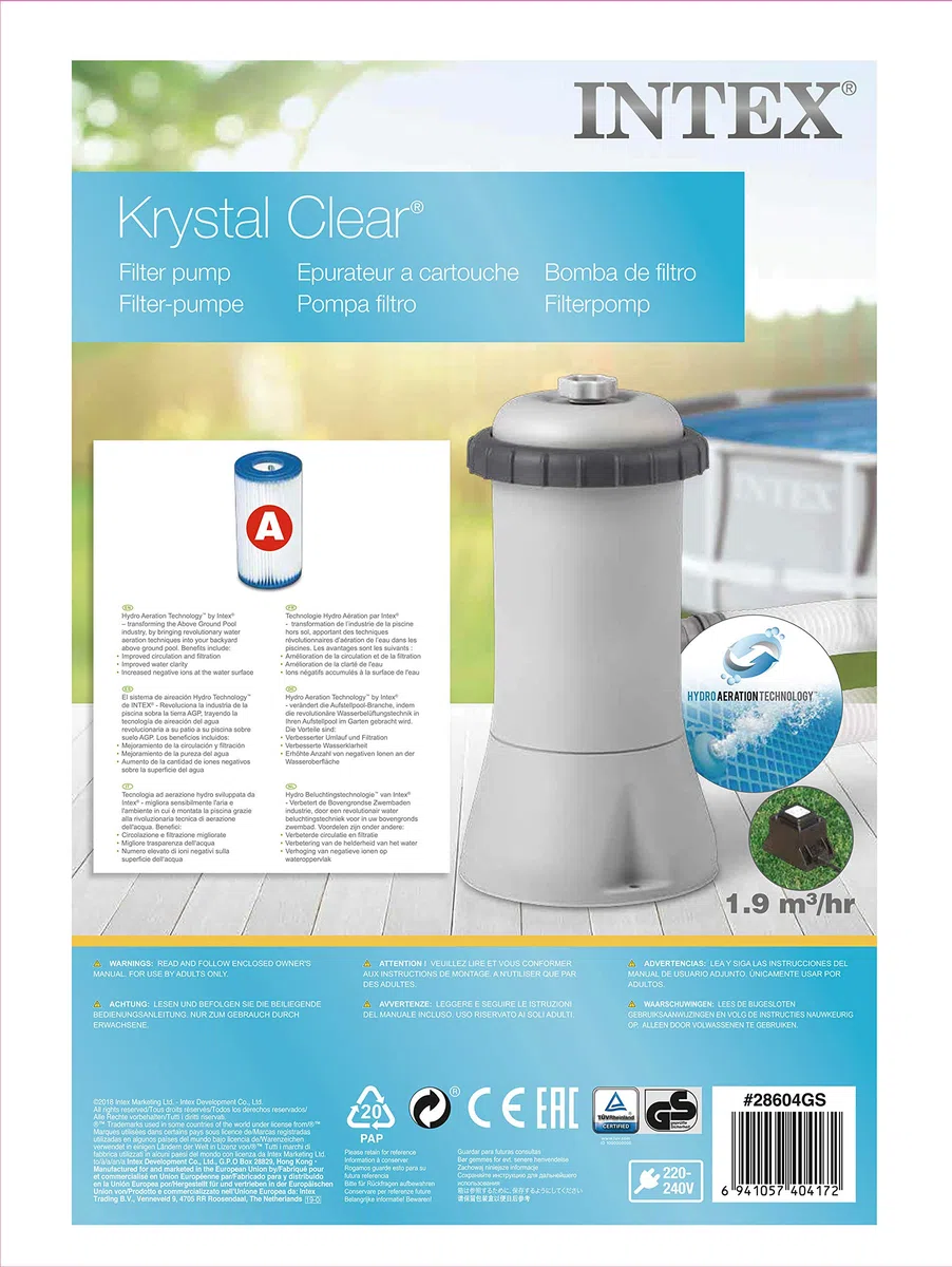 Intex Krystal Clear Cartridge Filter Pump - pompa filtrująca do basenu - 1,9 m³/h - 220-240 V