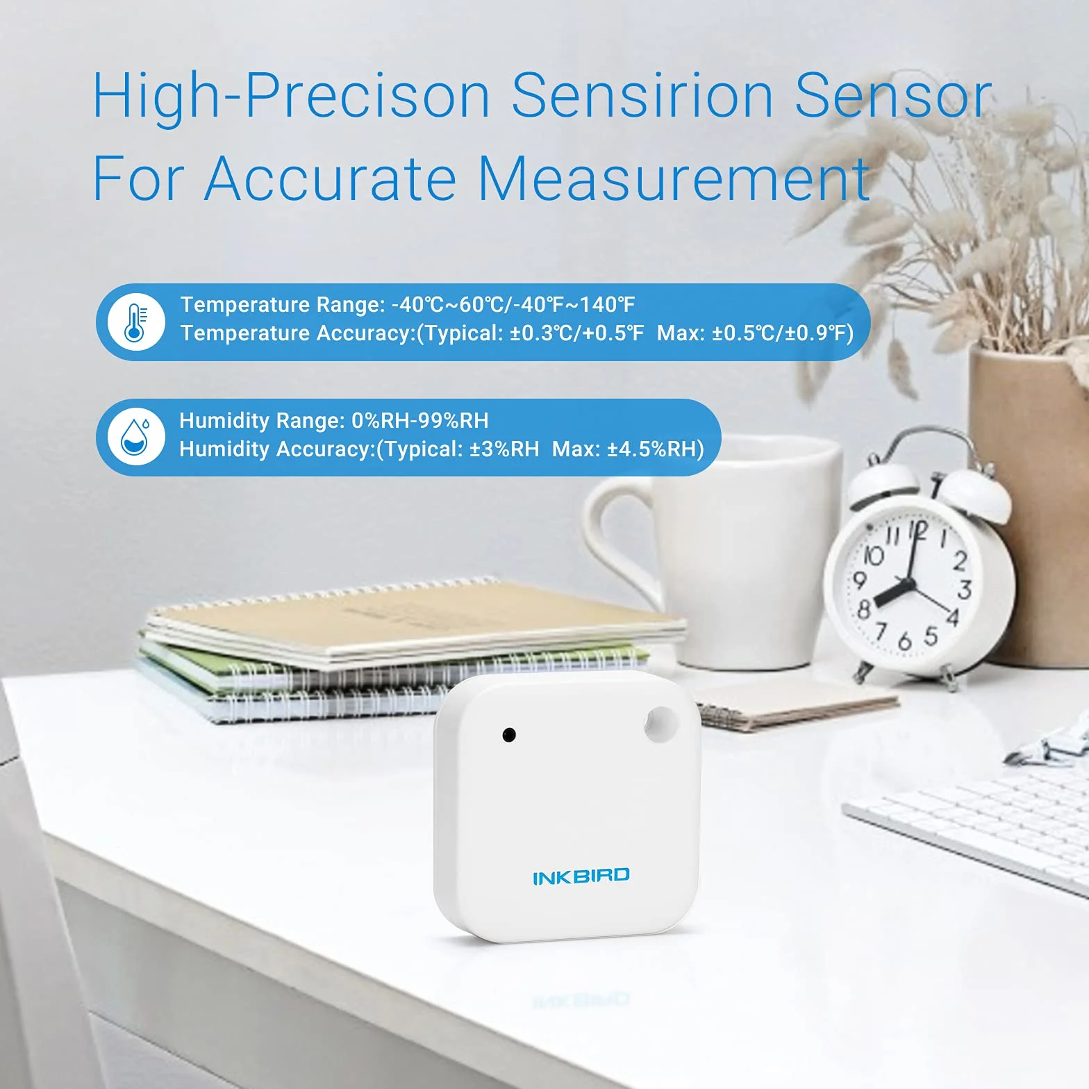 Inkbird IBS-TH2 Bluetooth Higrometr Termometr, Zdalne Monitorowanie Temperatury i Wilgotności iOS Android