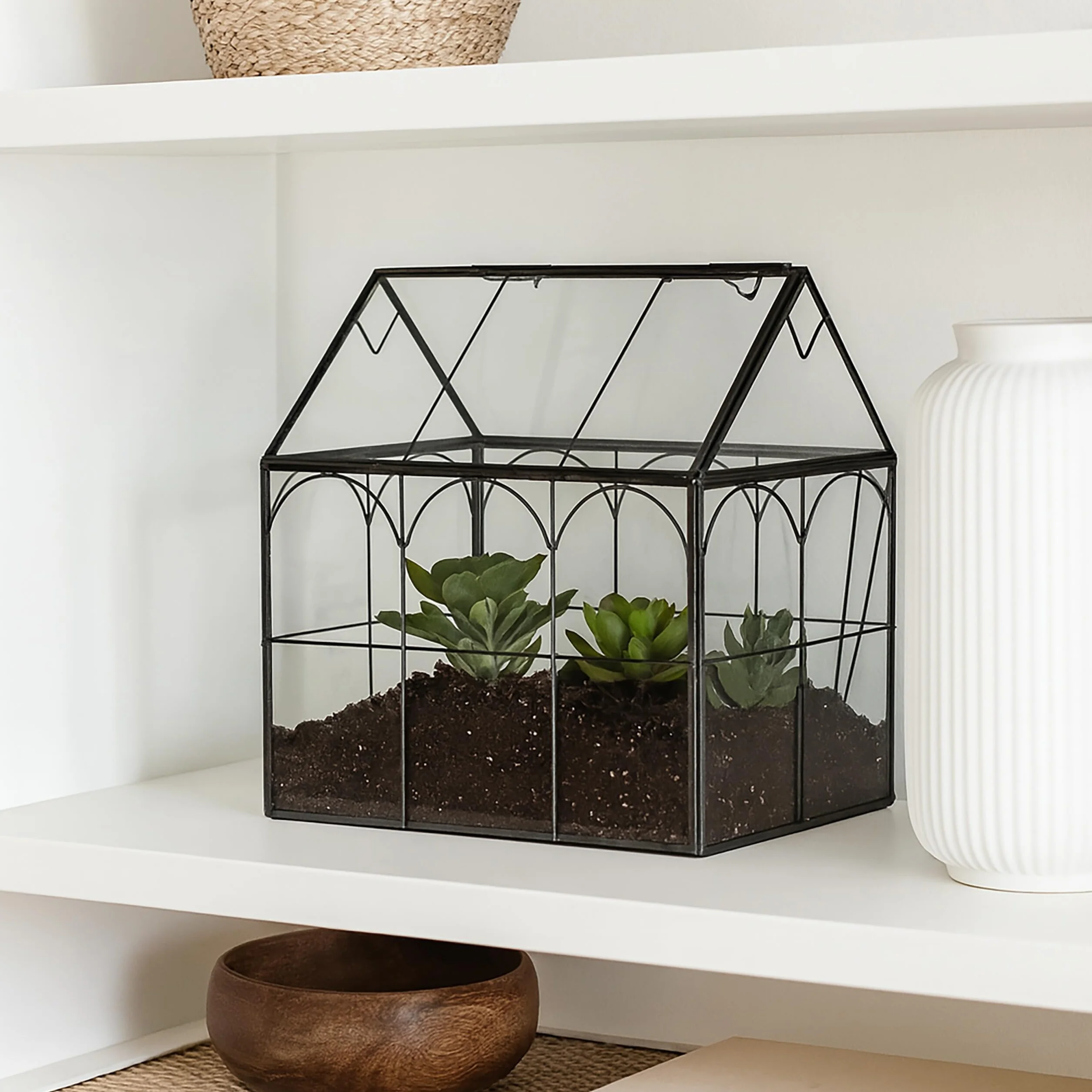 Relaxdays Terrarium szklane dekoracyjny domek na kaktusy i mech czarny