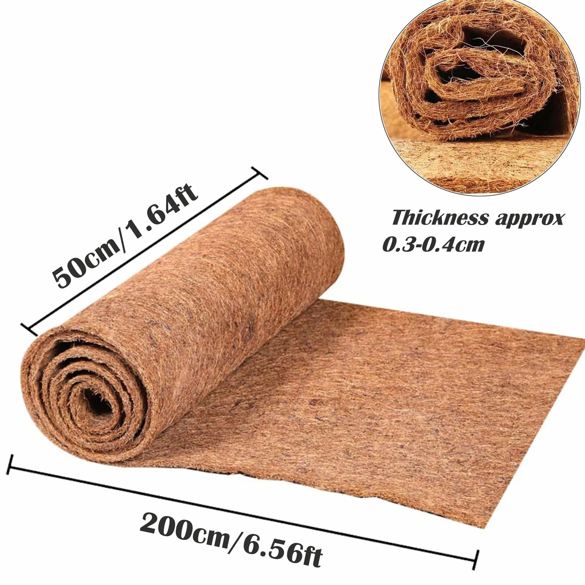 Włókno Kokosowe w Rolce 50cm x 200cm/1.64ft x 6.56ft, Naturalna Wyściółka Kokosowa, Mata z Włókna Kokosowego Wielokrotnego Użytku Do Doniczek, Ram Okiennych, Koszy Na Kwiaty