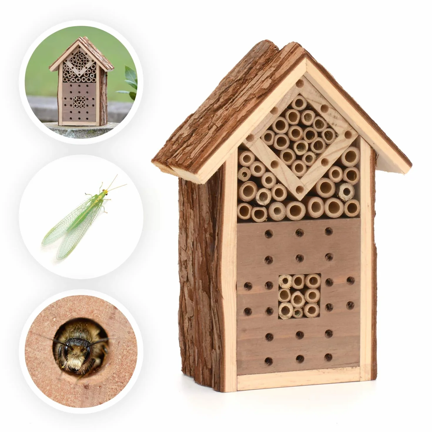 CKB LTD Małe naturalne drewno kora owady bug hotel - dla pszczół biedronek dom drewniany zewnętrzny schronienie ogród ogród dom na zewnątrz siedlisko dom - mały 16 x 9 x 23 cm