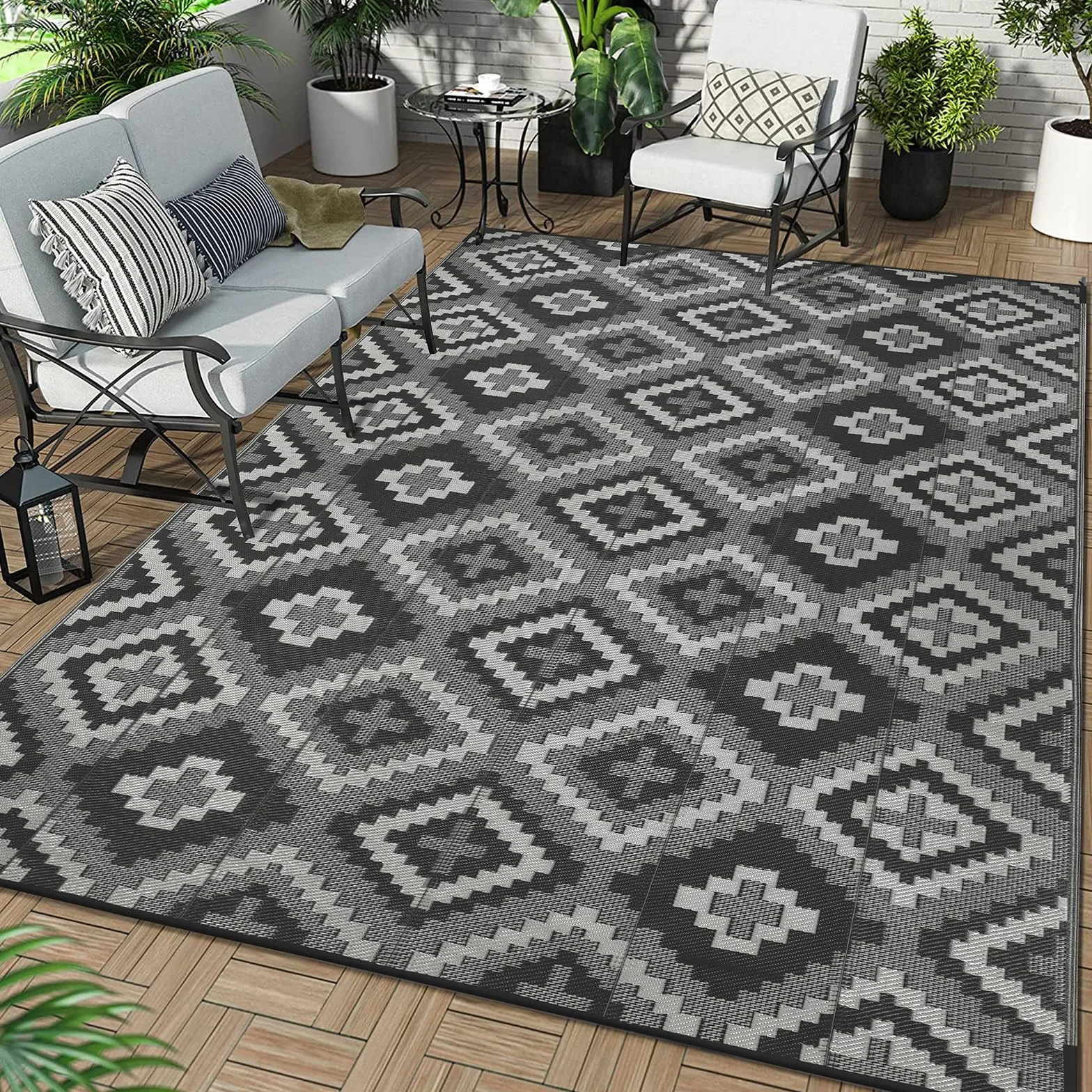 Enyhom Dywan outdoorowy, odporny na działanie warunków atmosferycznych, 240 x 300 cm, dwustronny dywanik podłogowy, z tworzywa sztucznego, dywan na taras, odporny na działanie promieni UV, na kemping