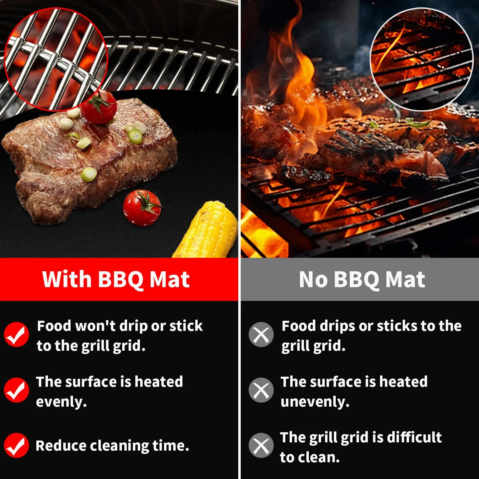 Zestaw 5 mat grillowych BBQ do grilli gazowych 60 x 40 cm, nieprzywierająca płyta grillowa wykonana z teflonu, papier do pieczenia wielokrotnego użytku z pędzelkiem i klipsem