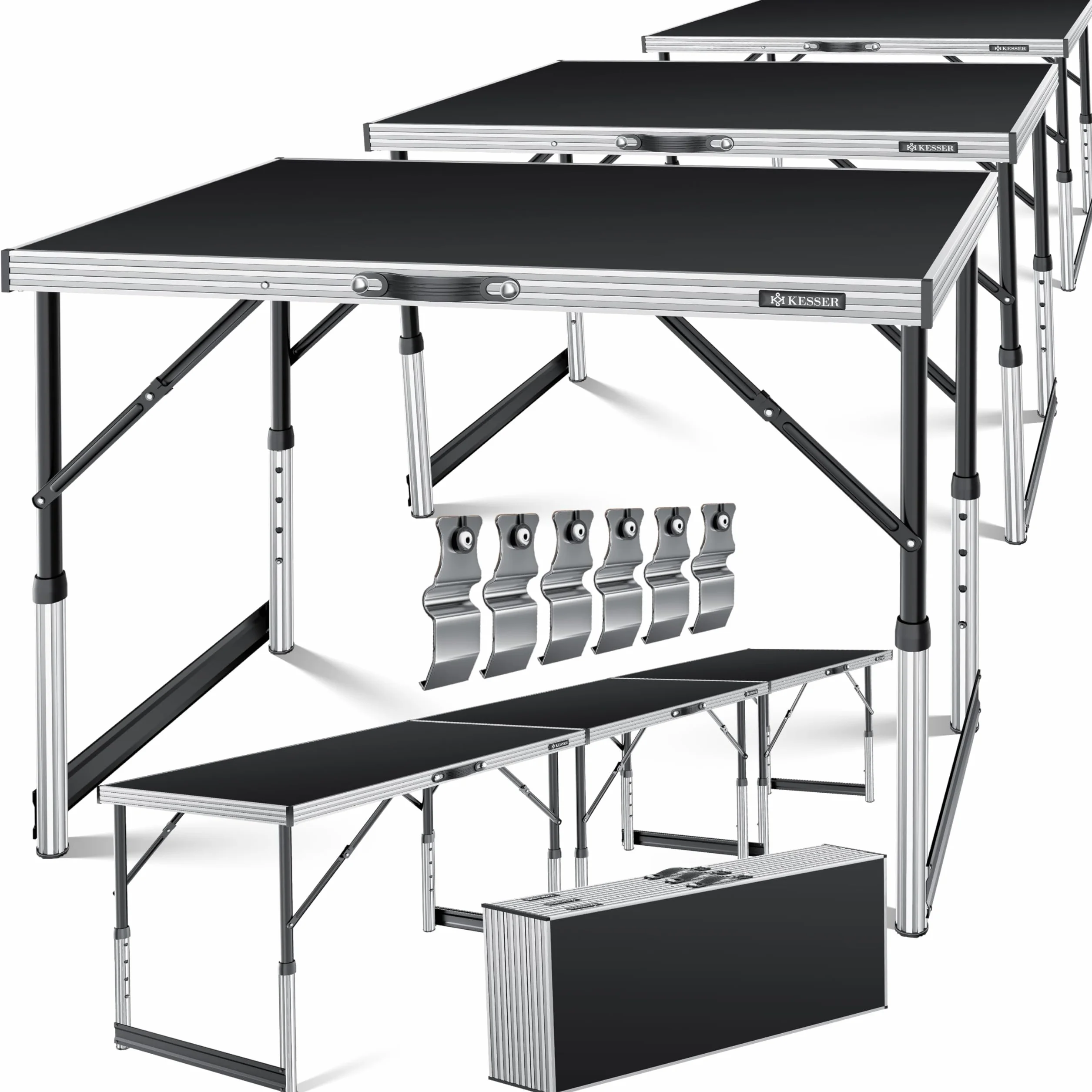 KESSER® Wielofunkcyjny stół profesjonalny, 3-częściowy, 100 x 60 cm, stół do tapetowania, nośność 30 kg, z funkcją wysuwania, składany stół na pchli targ, stolik pomocniczy, stół wielofunkcyjny, stół kempingowy, z regulacją wysokości