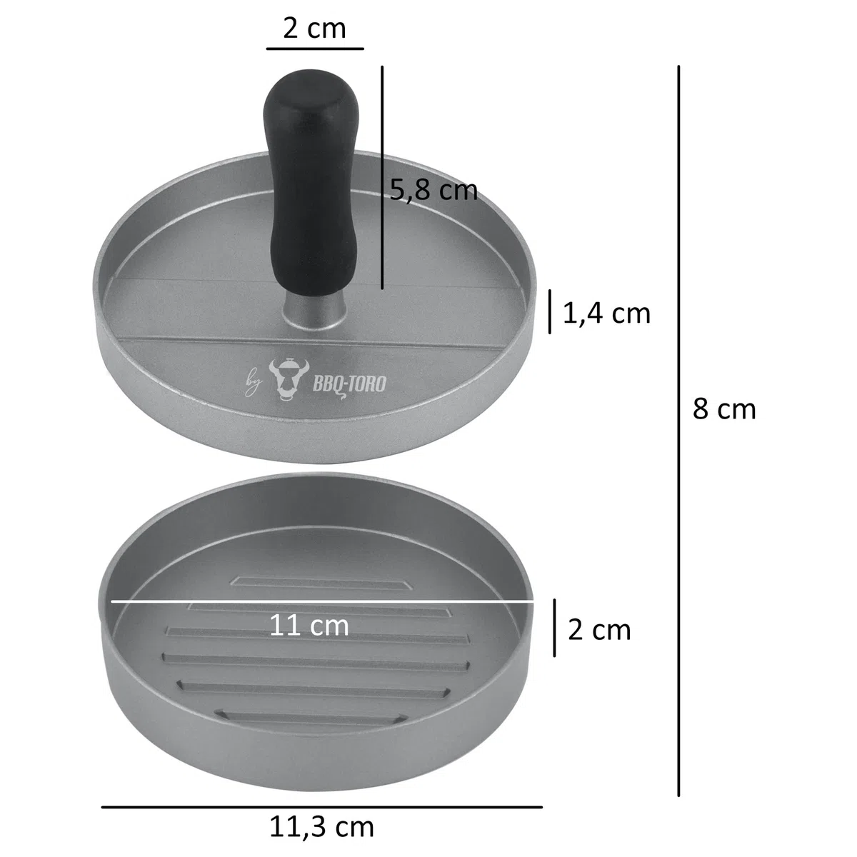 BBQ-Toro Aluminiowa prasa do hamburgerów, Ø 11,8 cm, szara, do mięsa, z powłoką zapobiegającą przywieraniu, do BBQ, grilla i kuchni | prasa do hamburgerów, pattyprasy do burgerów, kotletów