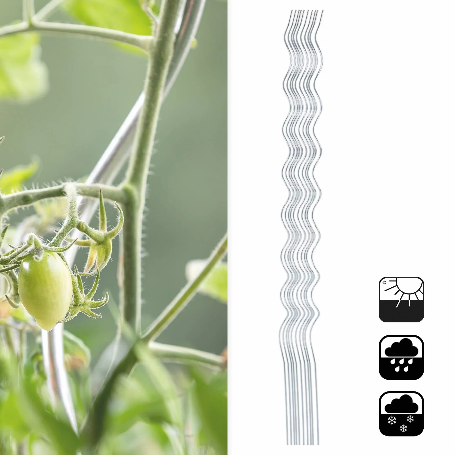 Floordirekt Pręty spiralne do pomidorów wraz z zestawem akcesoriów – długość 180 cm – 10 sztuk – drążek do pomidorów – pręt spiralny – stojak do roślin pnących – stojak do roślin pnących – pręt do
