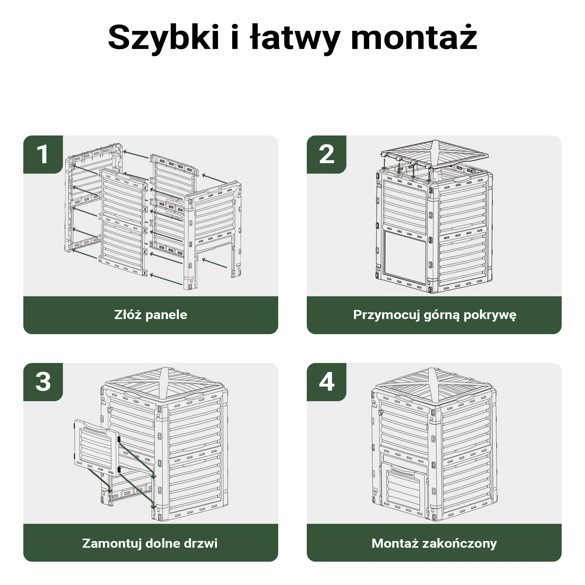 Wiltec Kompostownik ogrodowy modułowy 300 l o wymiarach 61 x 61 x 82 cm, plastikowy kompostownik na odpady organiczne, z pokrywą i klapą do opróżniania