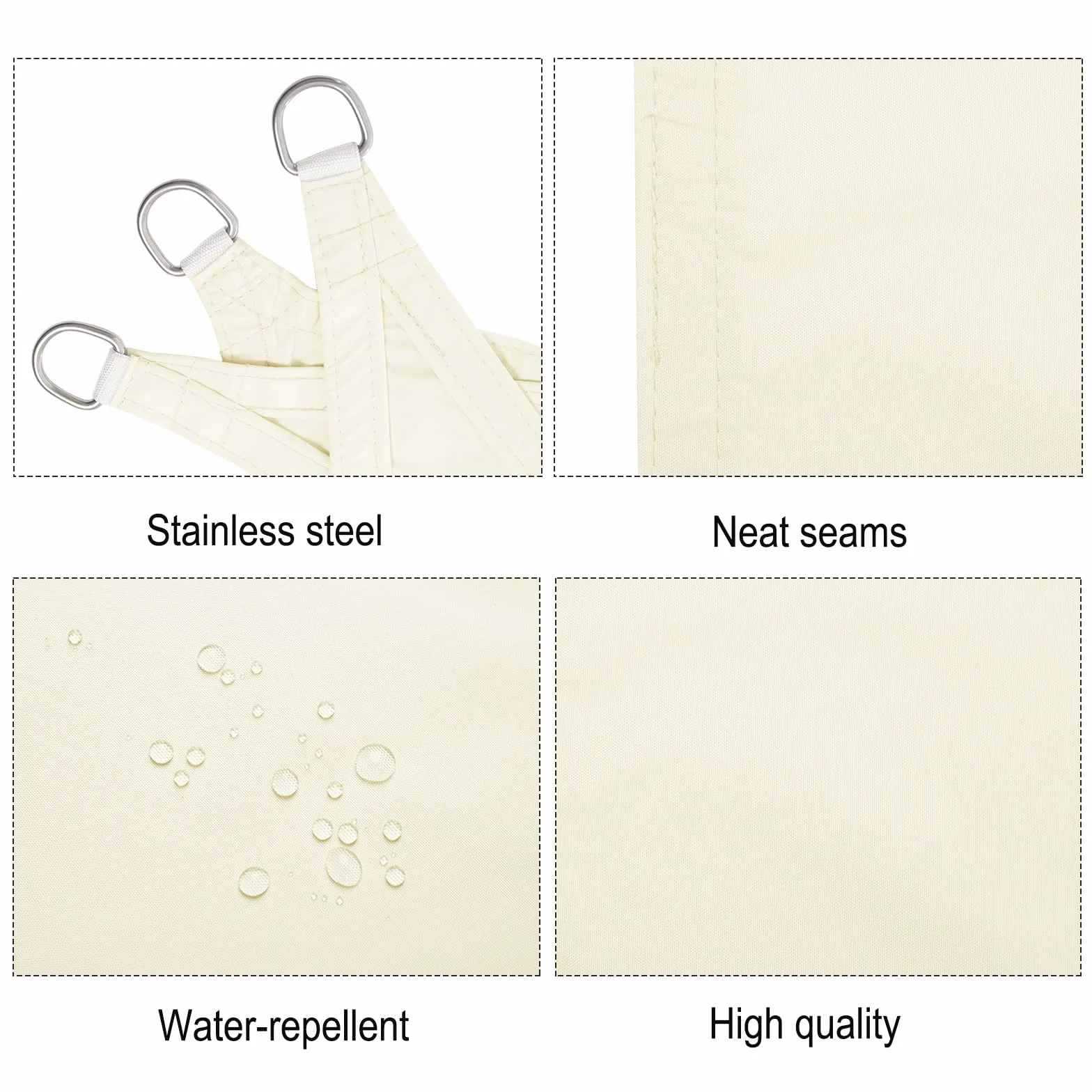 WOLTU Trójkątny żagiel cieniujący 2,5x2,5x3,5 m Wodoodporny Anti 93% UV odporny na wodę Ochrona przed wiatrem Poliester z ochroną UV na taras, Kemping Kremowy