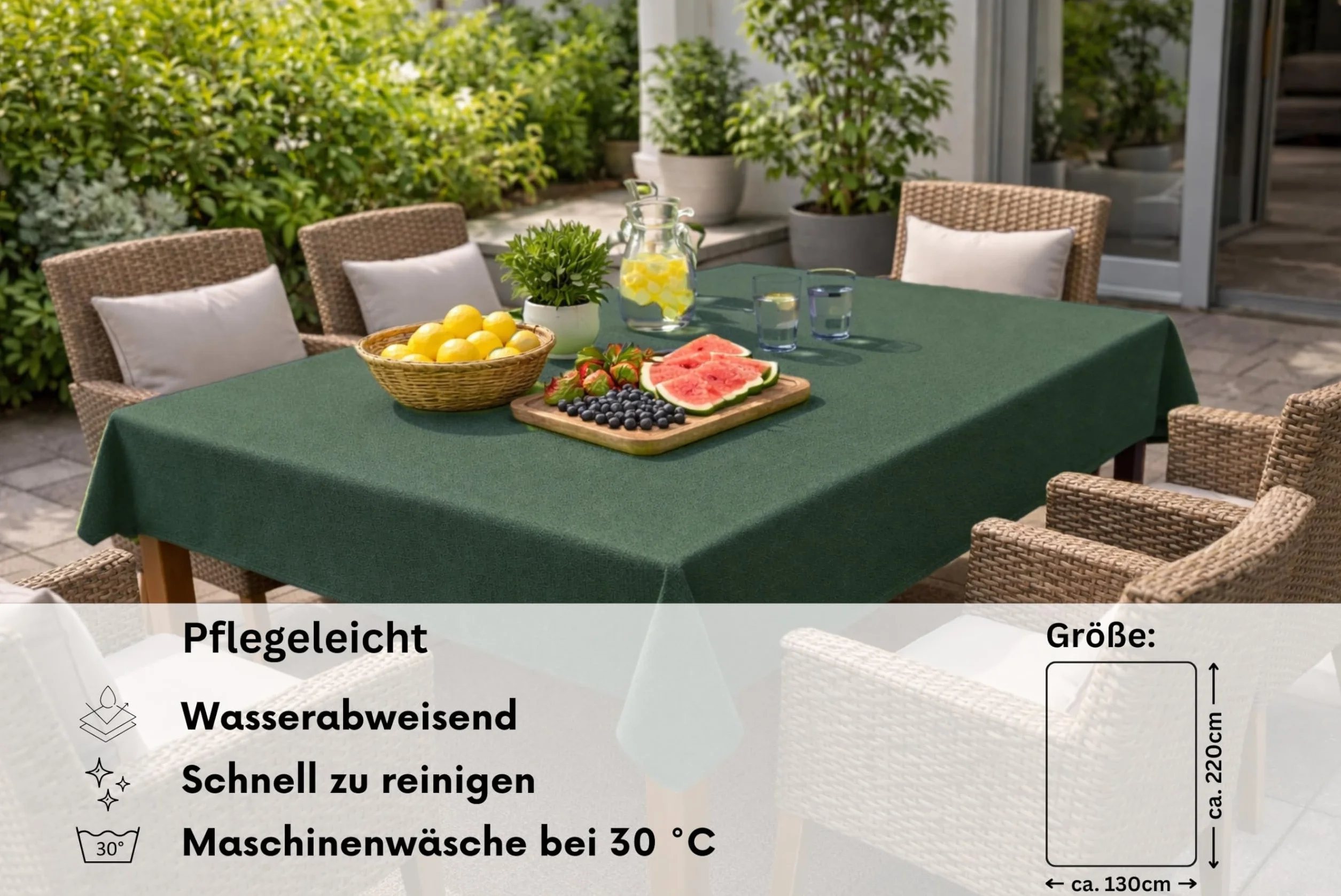 Obrus na stół ogrodowy antypoślizgowy z pianki 130 x 220 cm zielony prostokątny
