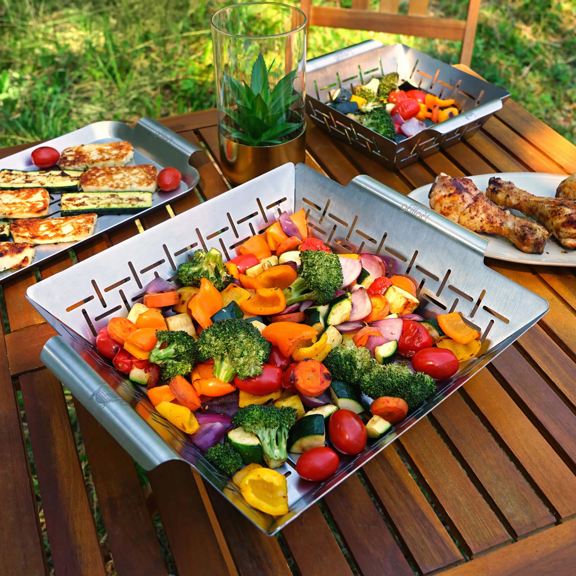 grillart® Premium XL Ruszt do grilla ze stali nierdzewnej jako kosz na warzywa, ruszt do grillowania ryb i tacka do grilla – uniwersalnie używany i szczególnie trwały ruszt do grilla - idealne
