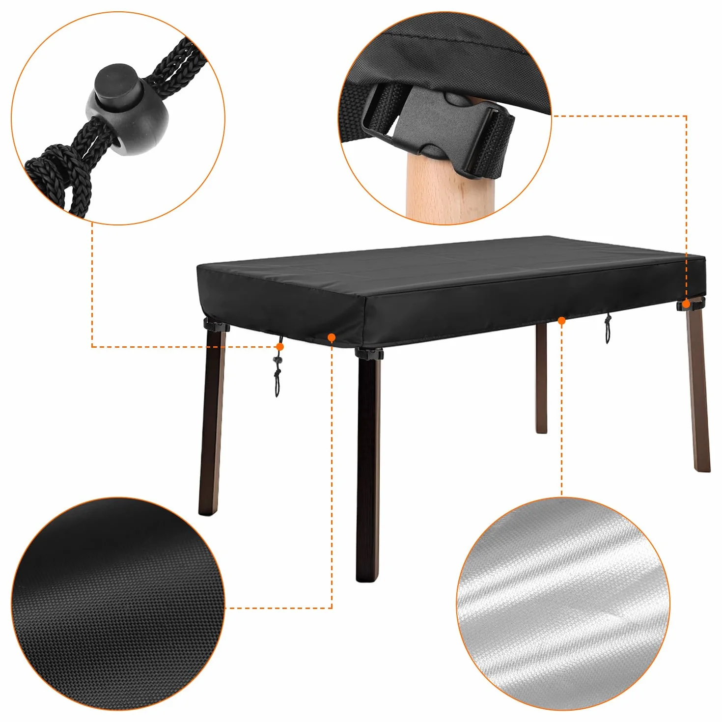 QWORK® Pokrowiec na stół ogrodowy 160 x 90 x 15 cm, Oxford 420D, wodoodporny pokrowiec na stół, na stół tarasowy, stół do jadalni i meble rattanowe