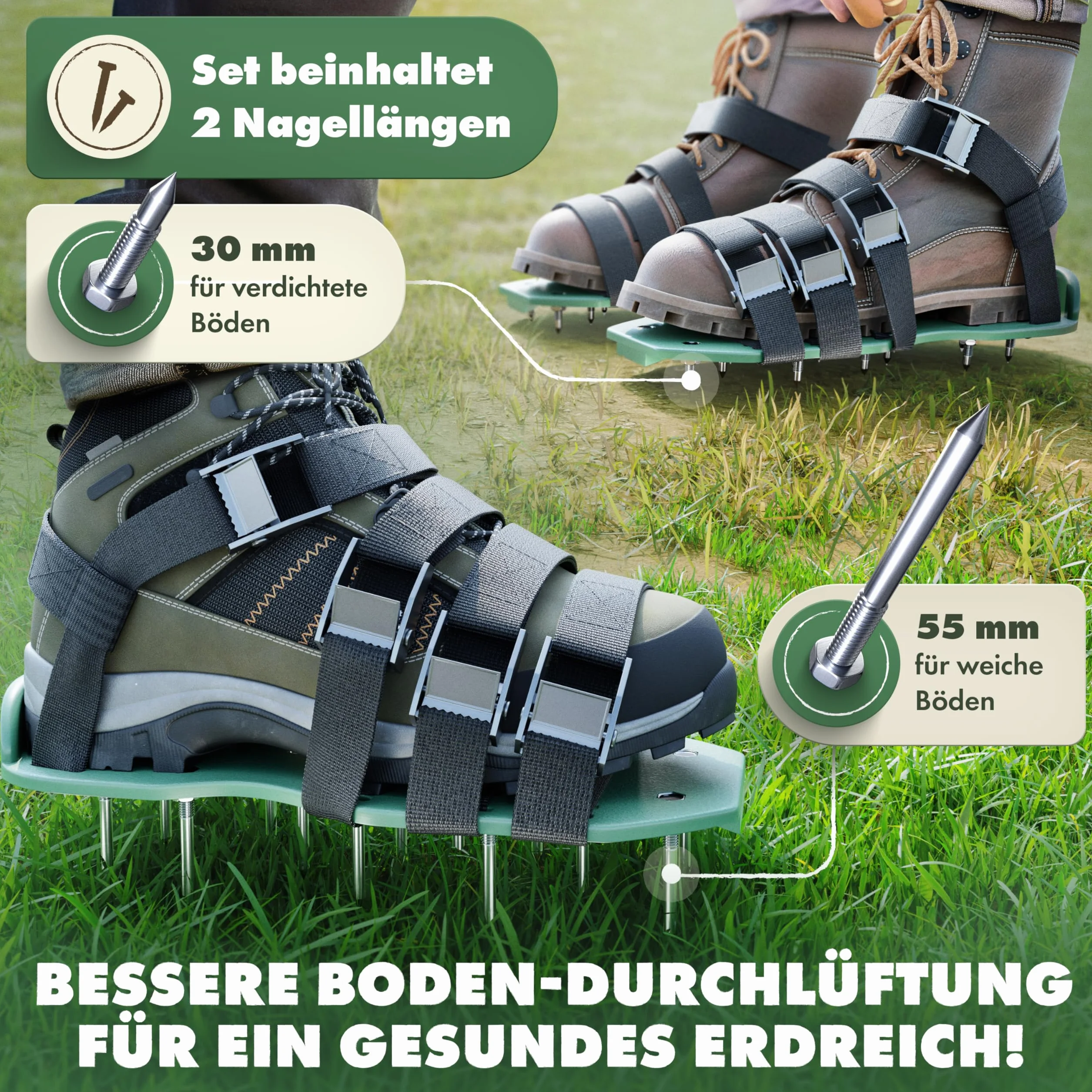 Buty do paznokci napowietrzacz trawnika z gwoździami aerator metalowe zamknięcie