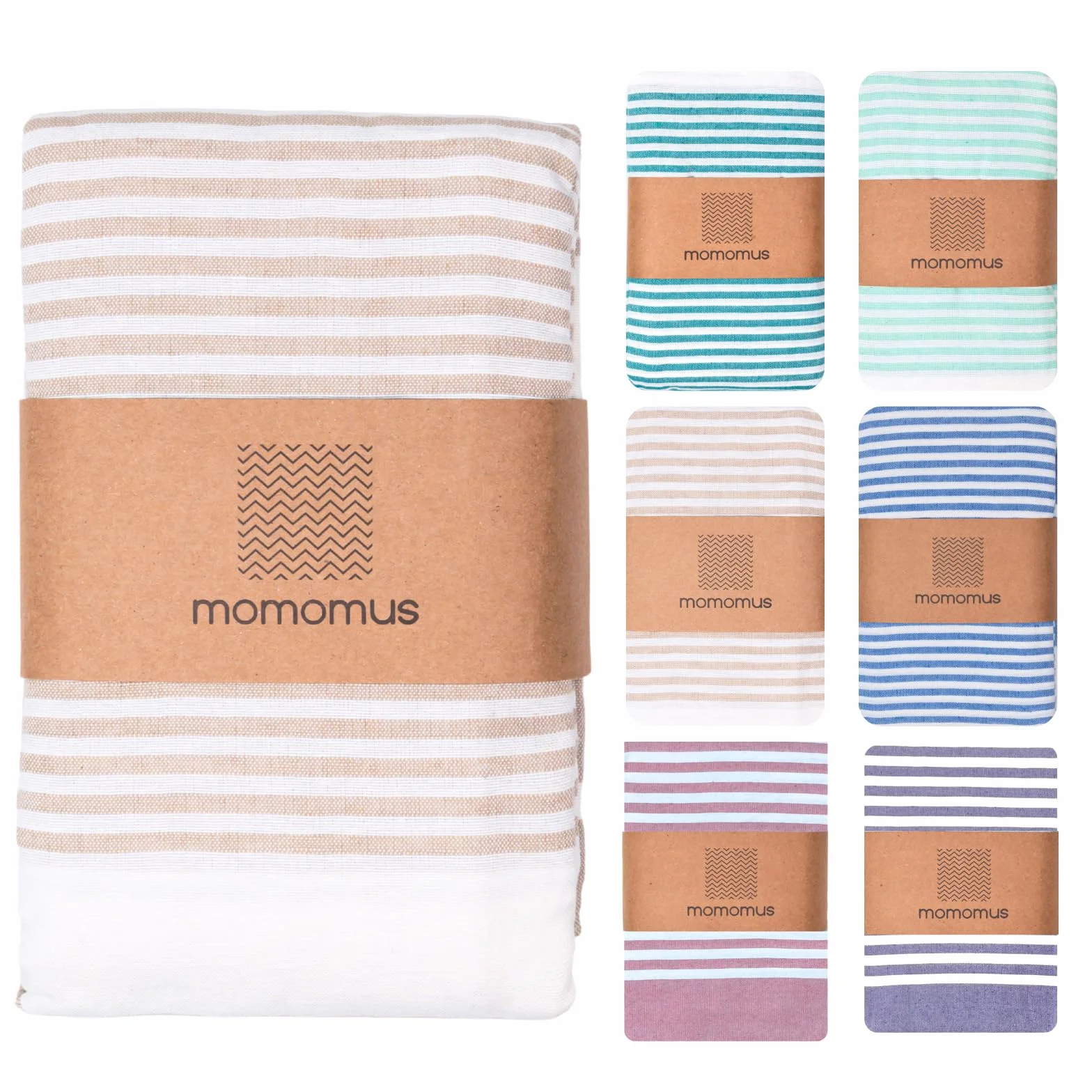 MOMOMUS Fouta XXL koc piknikowy składany boho 210 x 240 cm beżowy