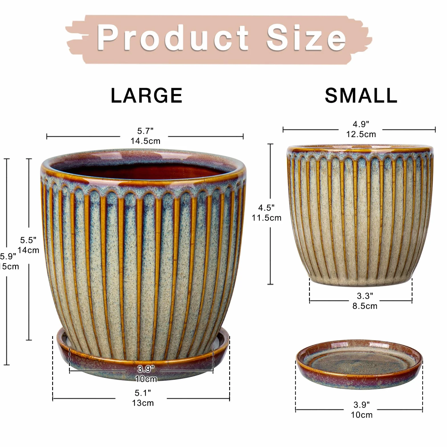 Ceramiczne doniczki Oairse Zestaw 2 sztuk 13 cm 15 cm brązowa z otworami drenażowymi