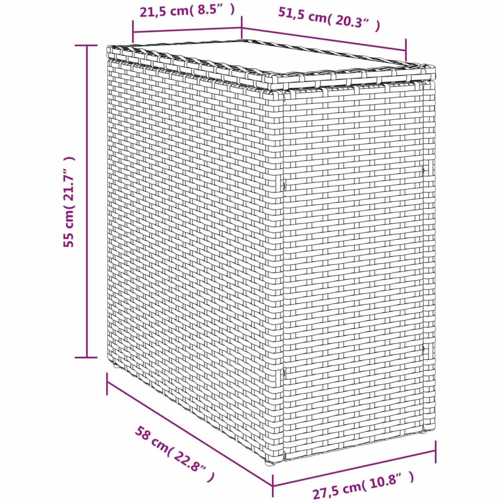 Stolik ogrodowy ze szklanym blatem szary 58x27,5x55 cm rattanowy na taras balkon