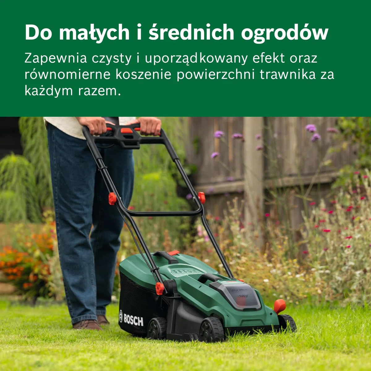 Bosch Kosiarka akumulatorowa ROTAK18V-32 (szerokość cięcia: 32 cm, wysokość cięcia: 25 – 65 mm, materiałowy worek na trawę 35 l, przystawka do mulczowania, akumulator i ładowarka)