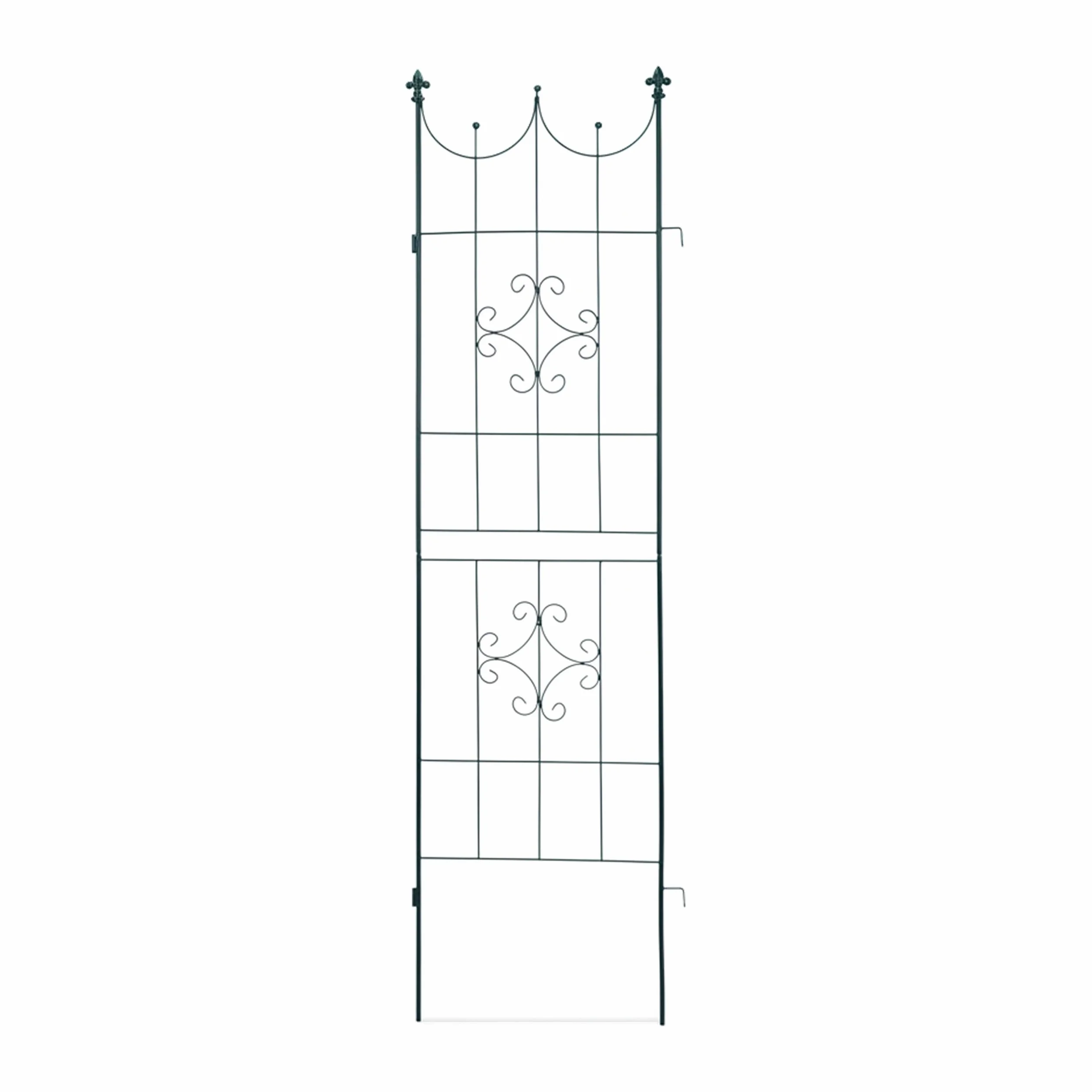Relaxdays Kratka dla roślin pnących, zestaw 2 szt., metalowa, 180 x 50 cm, kratka do roślin pnących, w stylu vintage, ozdobna końcówka, do łączenia na ziemię, ciemnozielona
