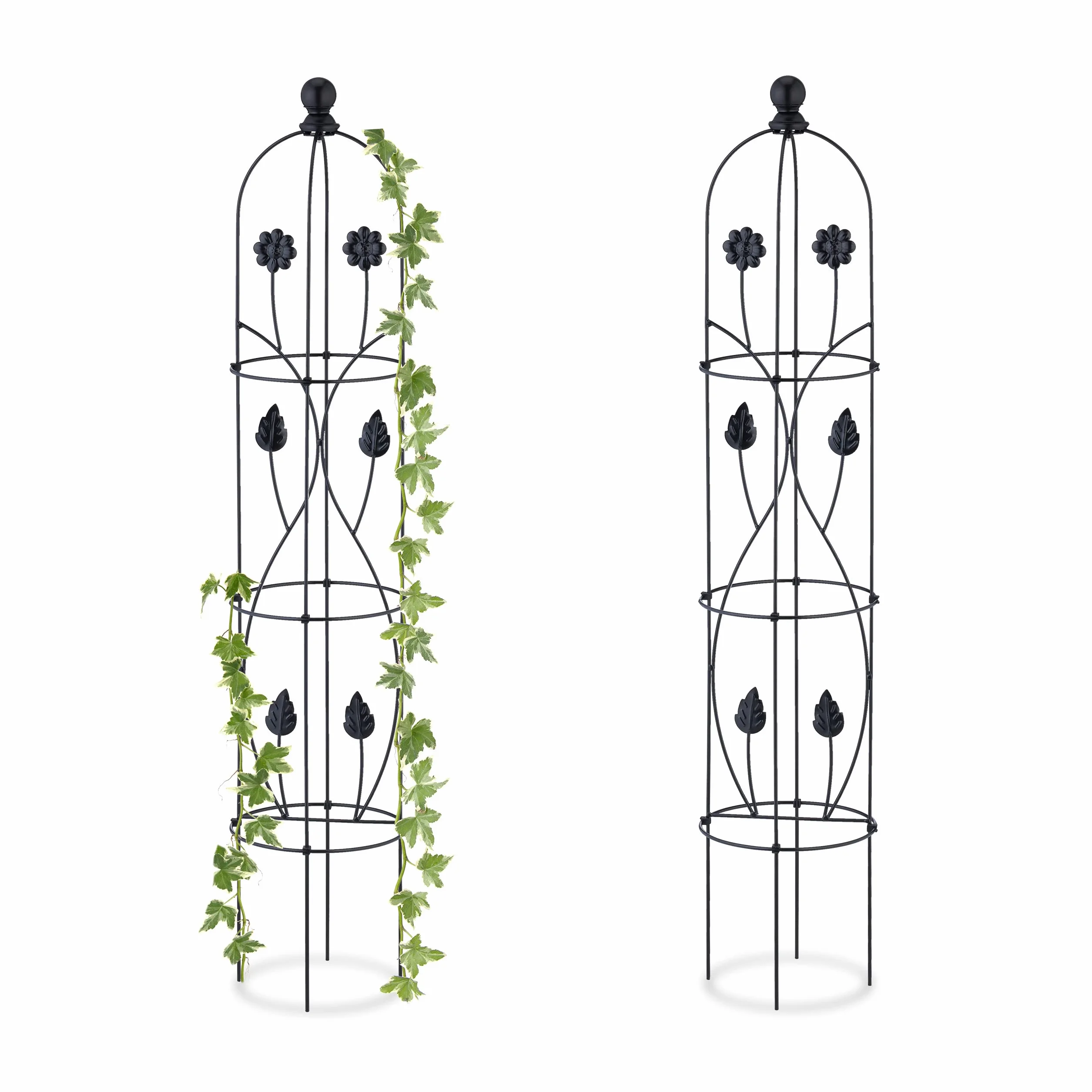 Relaxdays Pergola do roślin pnących Obelisk, zestaw 2 szt., wys. x śr.: 103 x 20 cm, kolumna pnąca, metal, wolnostojąca, wieża różana, czarna