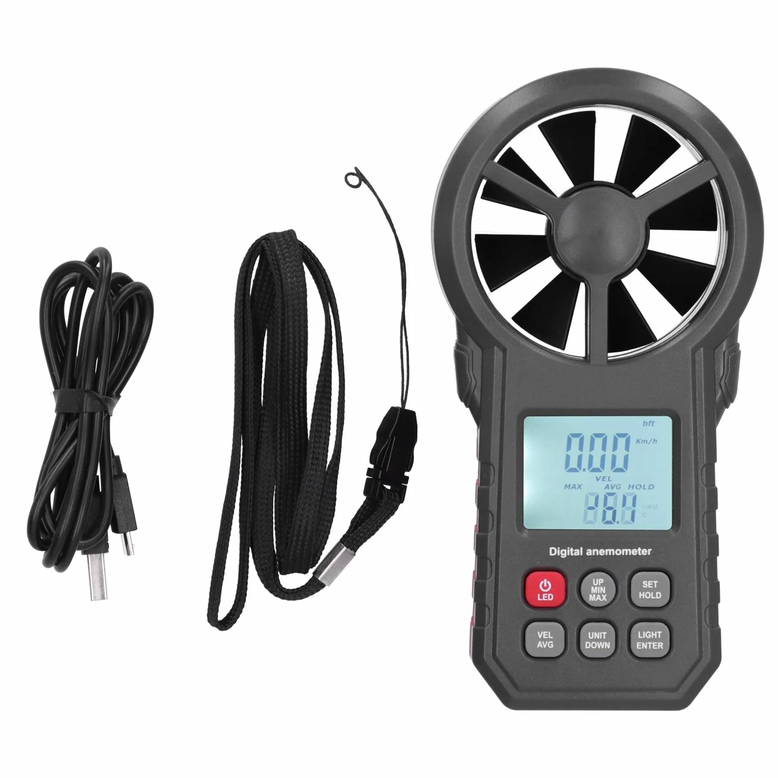 Anemometr WT87B, Anemometr Prędkości Wiatru, Anemometr Cyfrowy Bluetooth, Ręczny Tester Prędkości Wiatru 9 V z Podświetleniem LCD