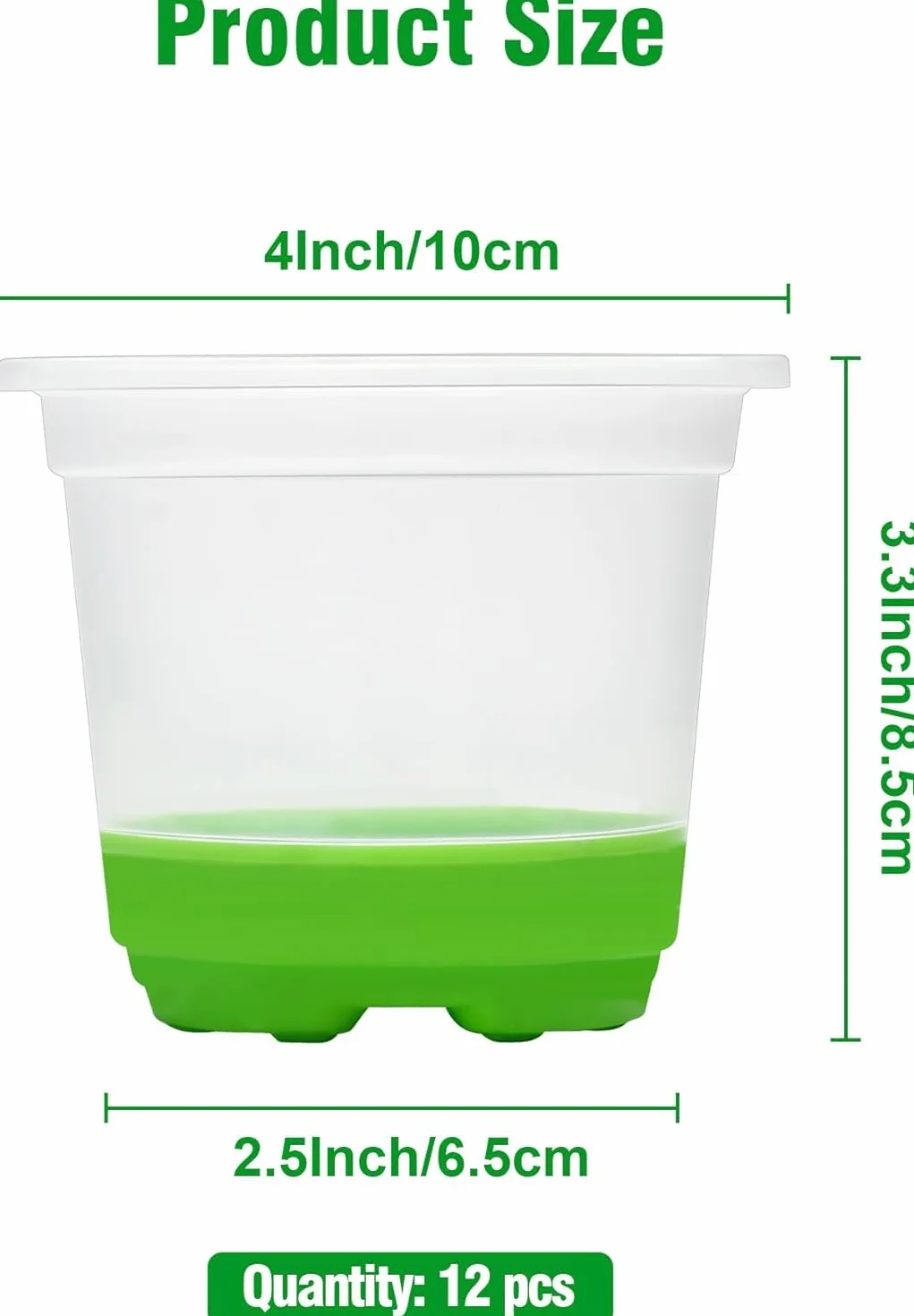 MIXC Doniczki do uprawy, 12 sztuk, 10 cm, przezroczyste, z silikonową podstawką, wielokrotnego użytku, doniczki z tworzywa sztucznego, na rośliny, kwiaty, warzywa, zielone