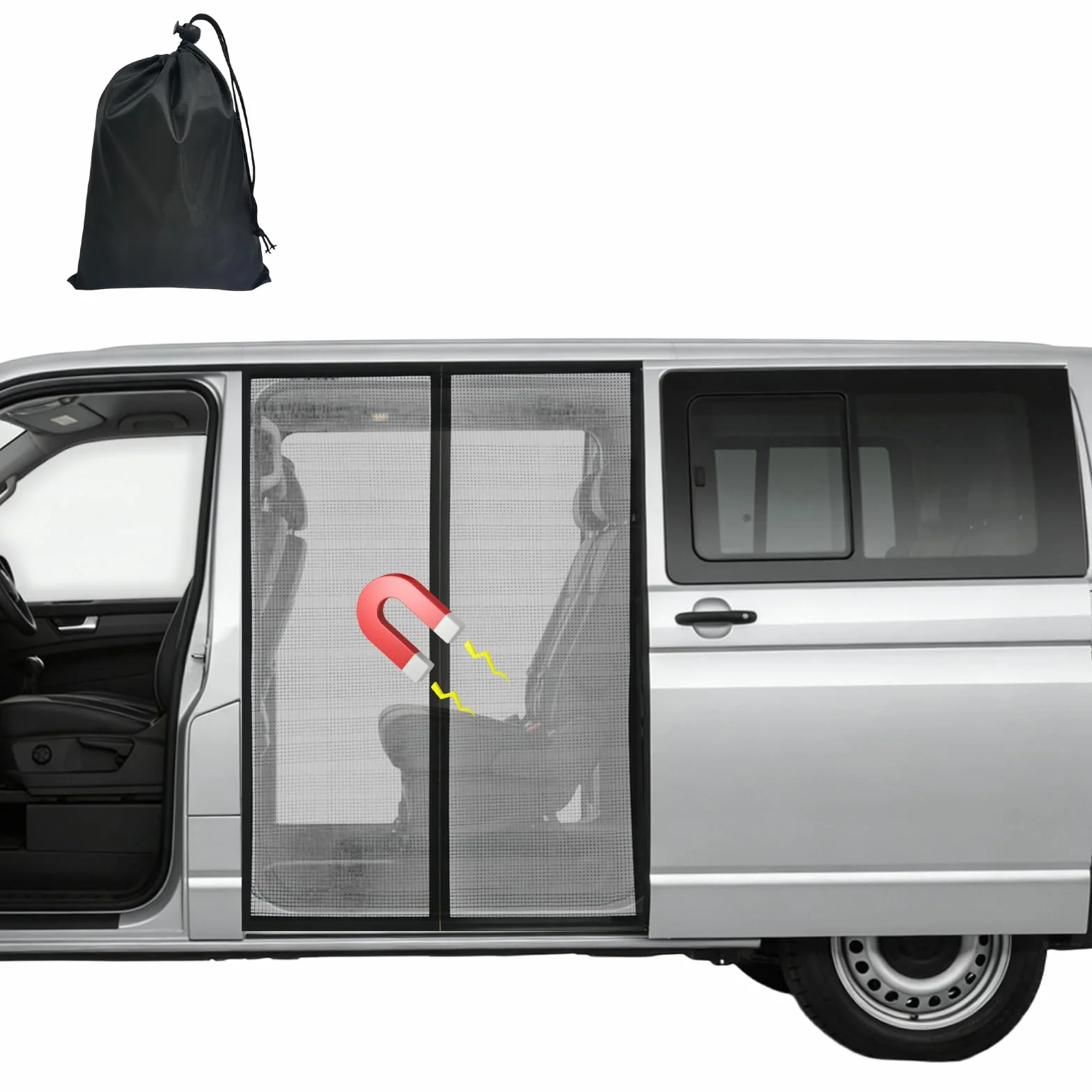 Moskitiera magnetyczna do VW T5 T6 drzwi przesuwnych, 145 x 115 cm, moskitiera samochodowa, ochrona przed owadami i słońcem, moskitiera samochodowa na kemping (drzwi boczne)