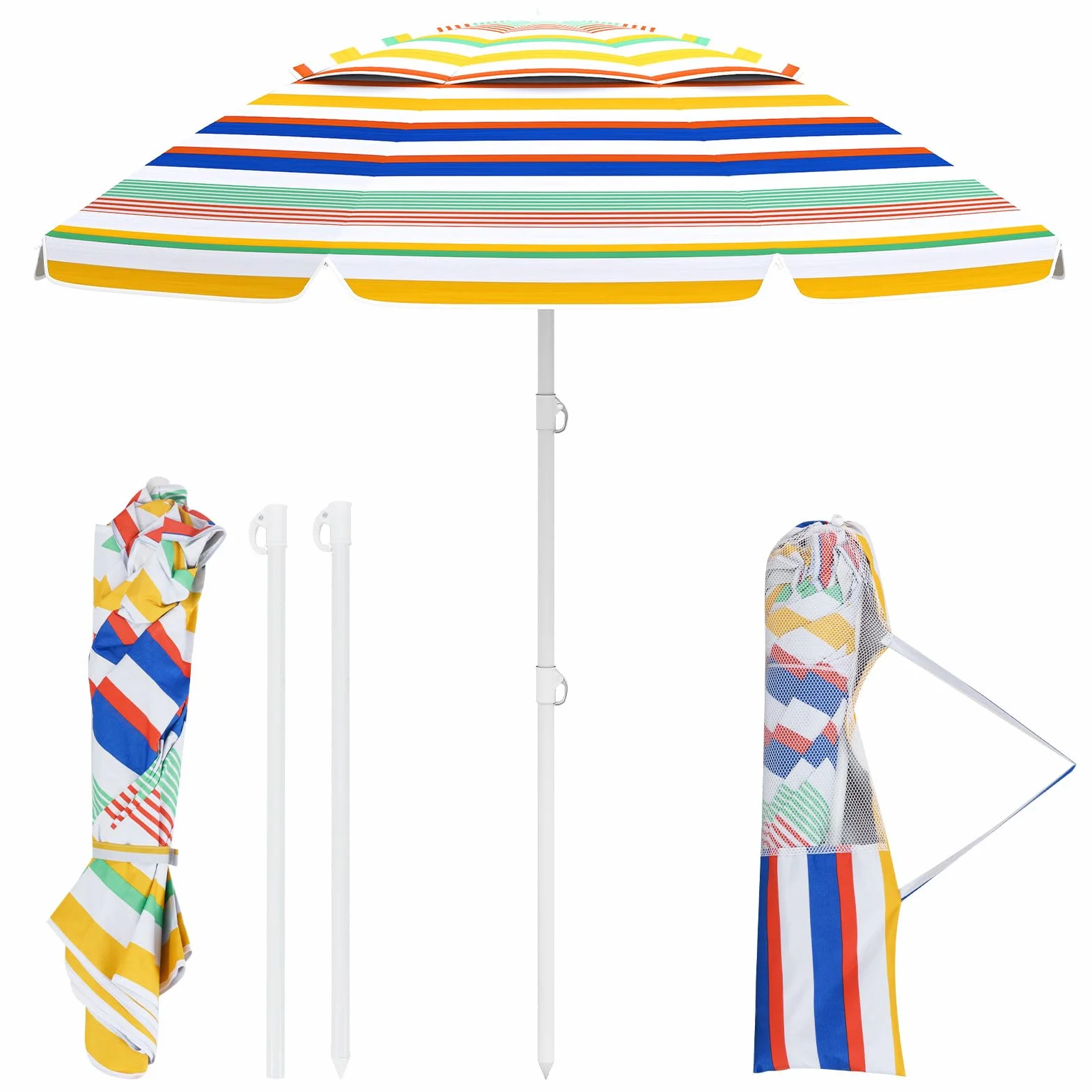 COSTWAY Parasol przeciwsłoneczny, 179 cm, odporny na wiatr, stabilny, UPF 50+, możliwość zginania w zakresie 30°, ochrona przed słońcem z ostrzem do wbijania w ziemię i torbą do przenoszenia, parasol