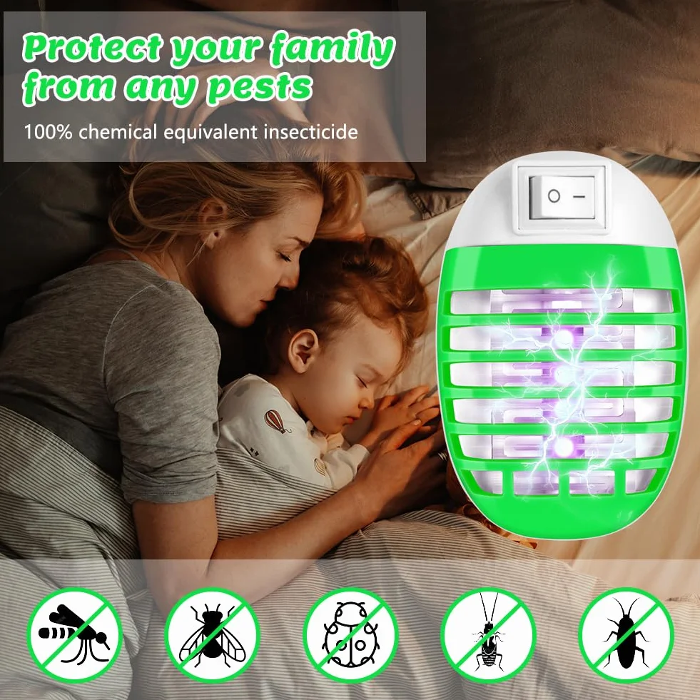 AOOWU Lampa przeciw komarom, 4 szt., lampa UV zabójca owadów, elektromagnetyczny zabójca much, skuteczna pułapka na muchy, zabijająca komary i inne latające owady
