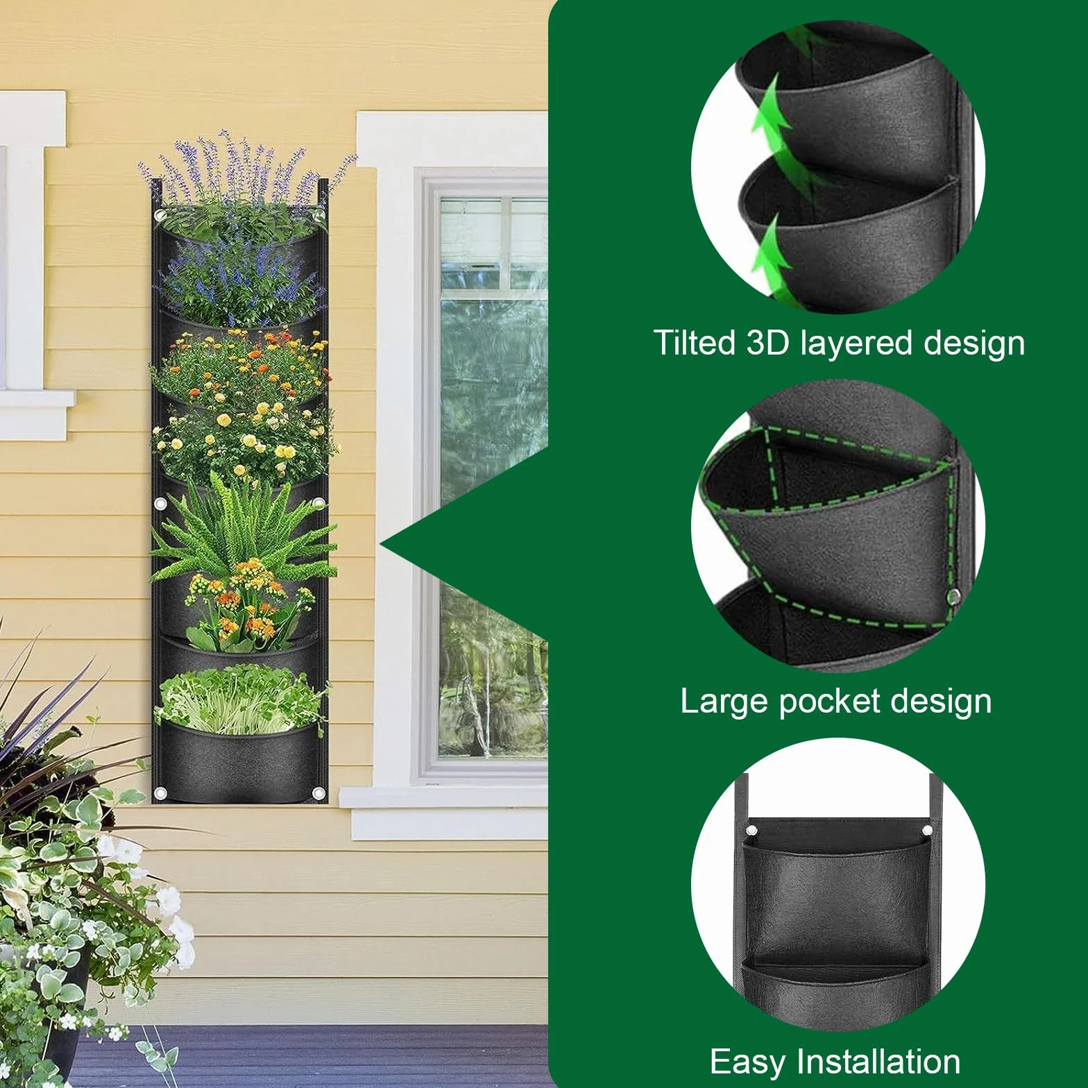ACTOYS Wiszące torby na rośliny, 2 szt., 7 kieszeni na rośliny, do użytku na zewnątrz, wiszące, pionowe, 99 x 28 cm, na balkon, na zewnątrz, do ogrodu, na podwórko, do biura, dekoracja domu