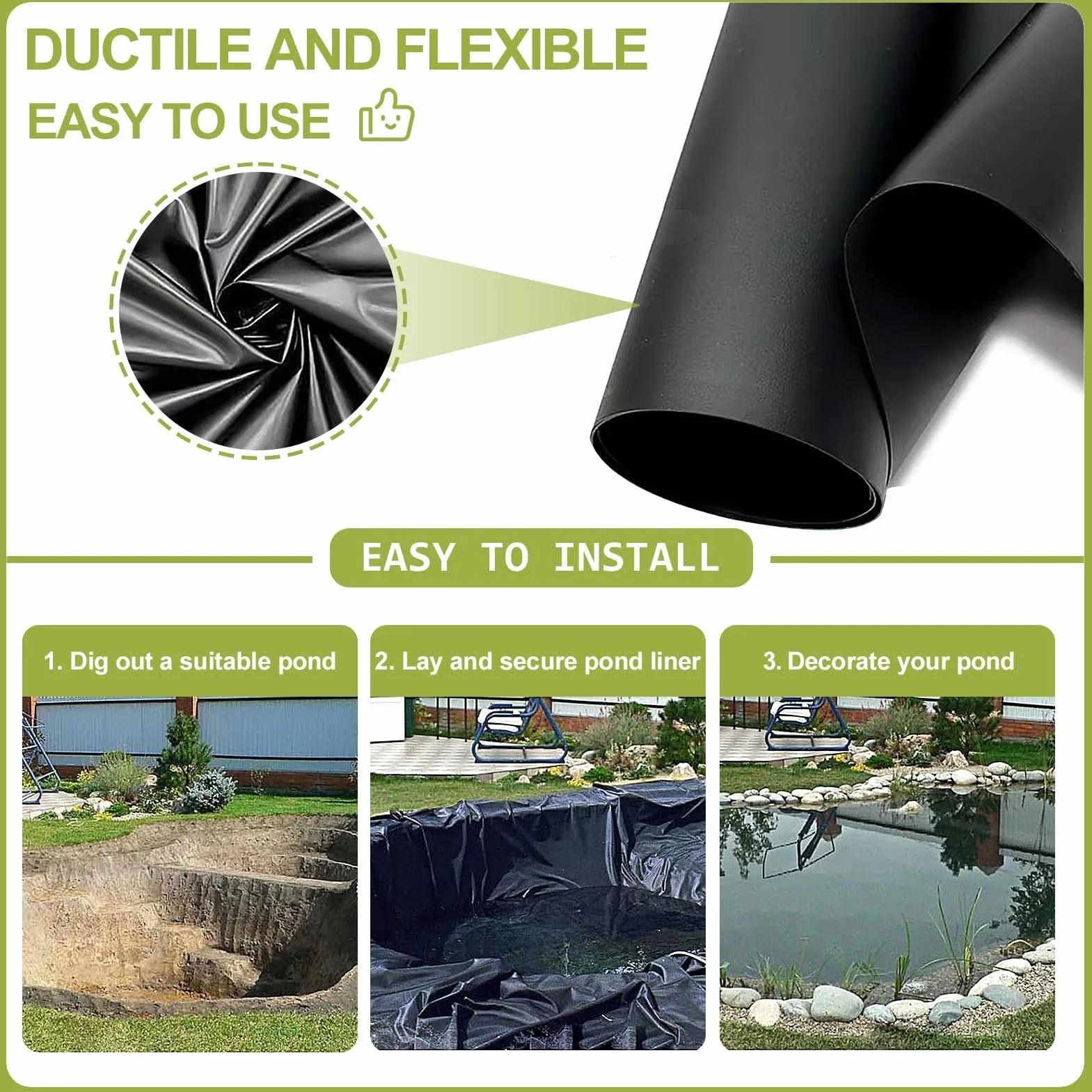 Folia uszczelniająca do oczek wodnych HDPE 4x6m 5x8m 6x10m 7x12m 10x15m, składana zewnętrzna wykładzina do oczek wodnych i podkład pod basen(4x5m)