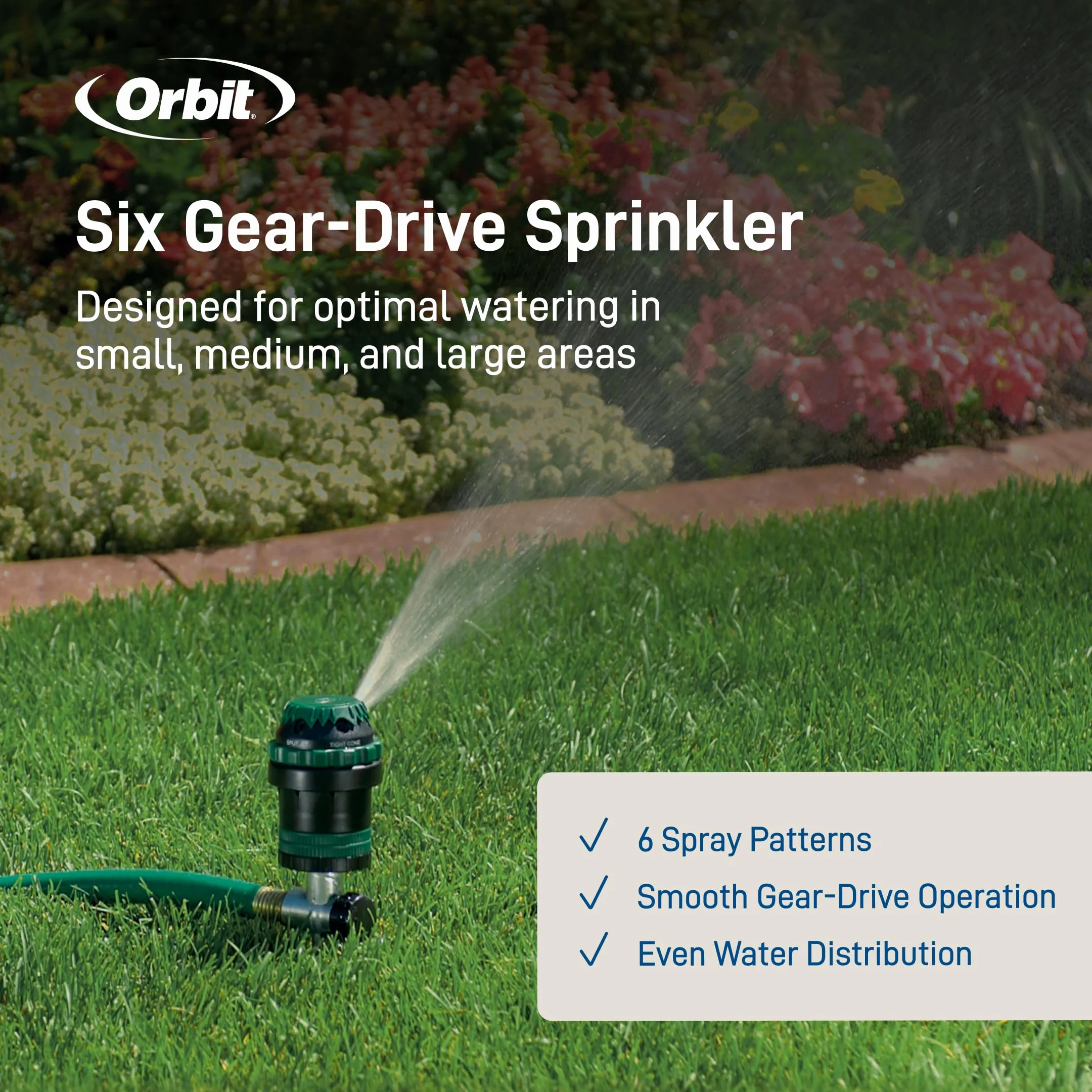 Orbit 58573N H2O-6 zraszacz z napędem zębatym, Spike B 58573, zielony