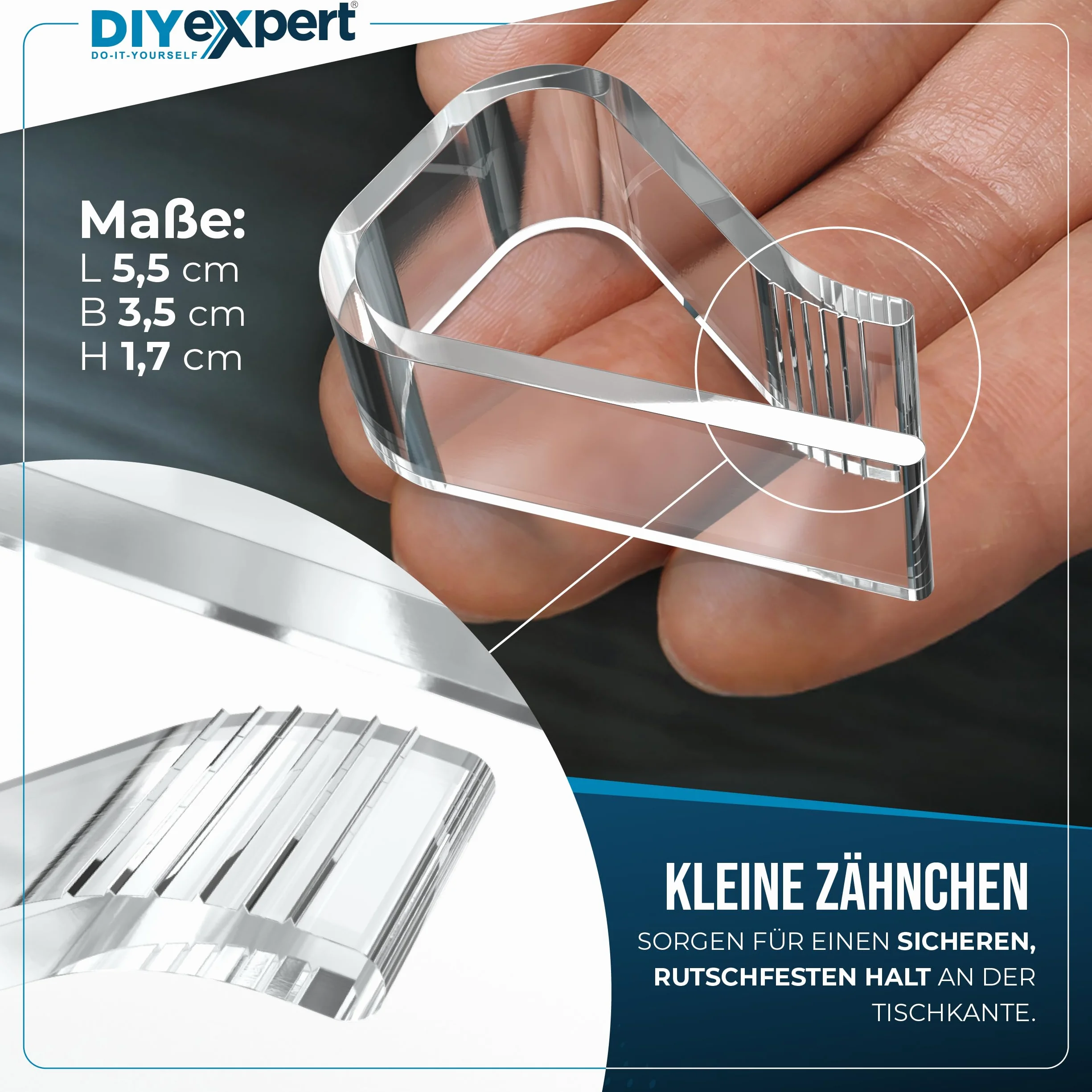 DIYexpert Przezroczyste klamerki do obrusu Made in Germany [do 25 mm] [8 sztuk] stabilne klamry do obrusów – odporne na warunki atmosferyczne i antypoślizgowe – klamry do stołu, do ogrodu, na balkon i