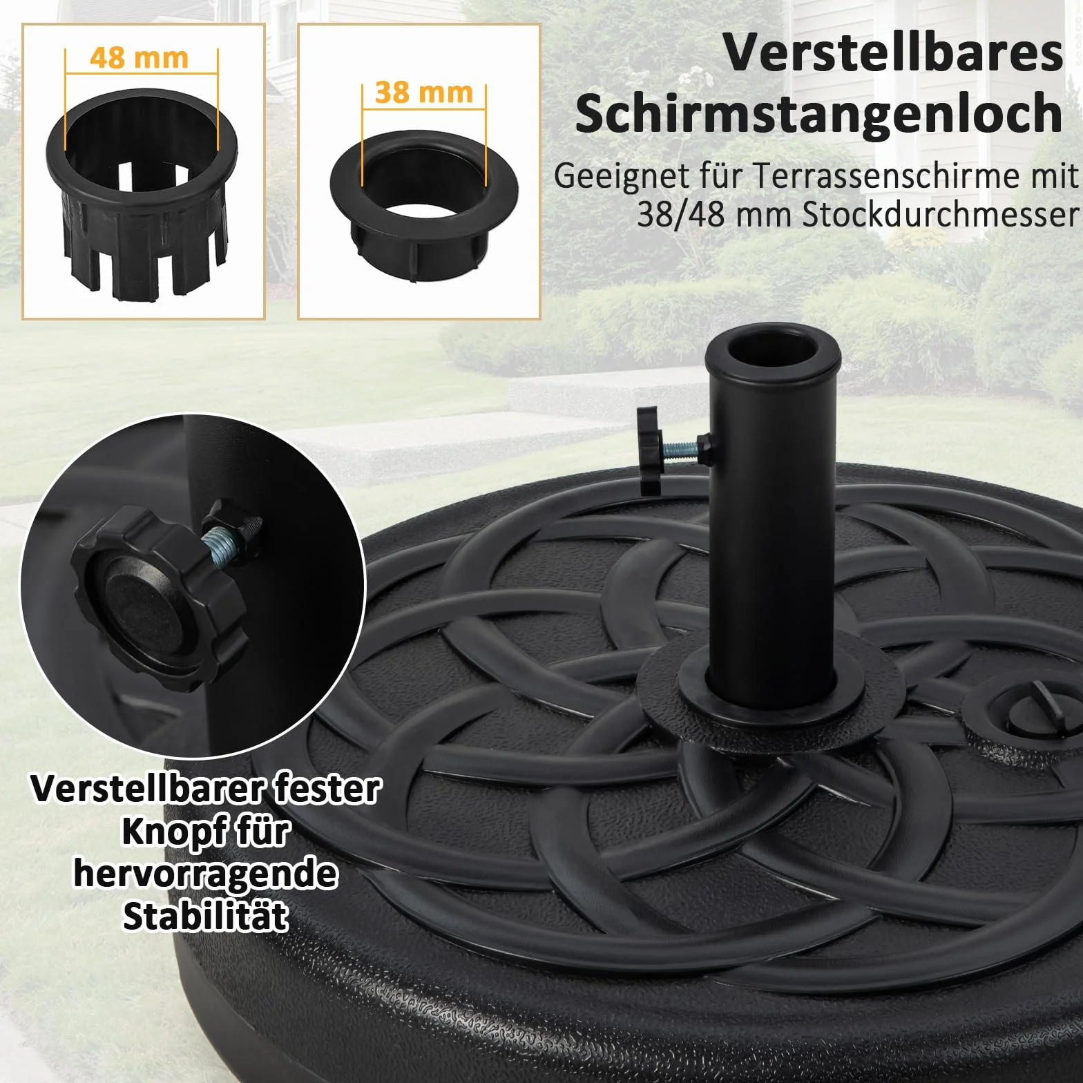 COSTWAY Stojak na parasole przeciwsłoneczne, 23 l/39 kg, napełniany wodą lub piaskiem, stojak na parasole o średnicy 38/48 mm, Ø 56 cm, stojak na parasole do ogrodu, na balkon